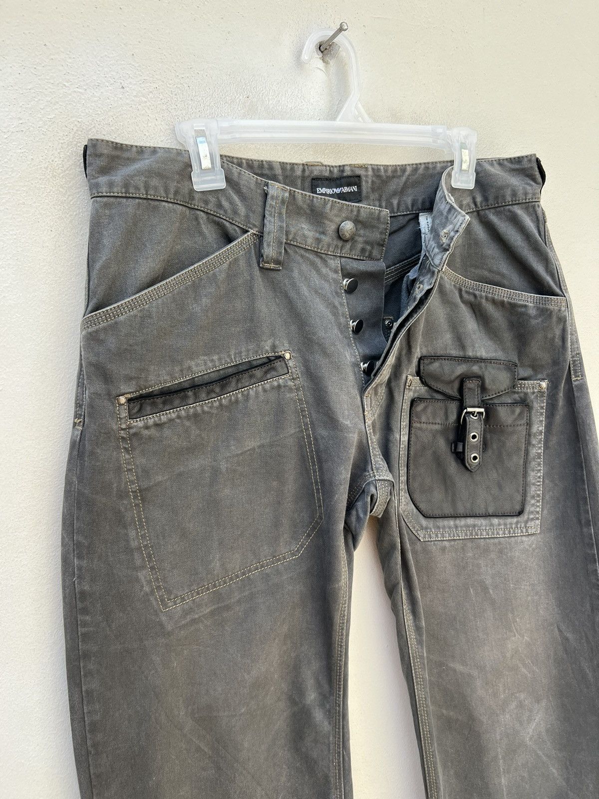 Emporio Armani × Vintage Vintage Emporia Armani Hybrid Cargo Wide Leg Trouser Pant Size US 34 / EU 50 - 3 Thumbnail