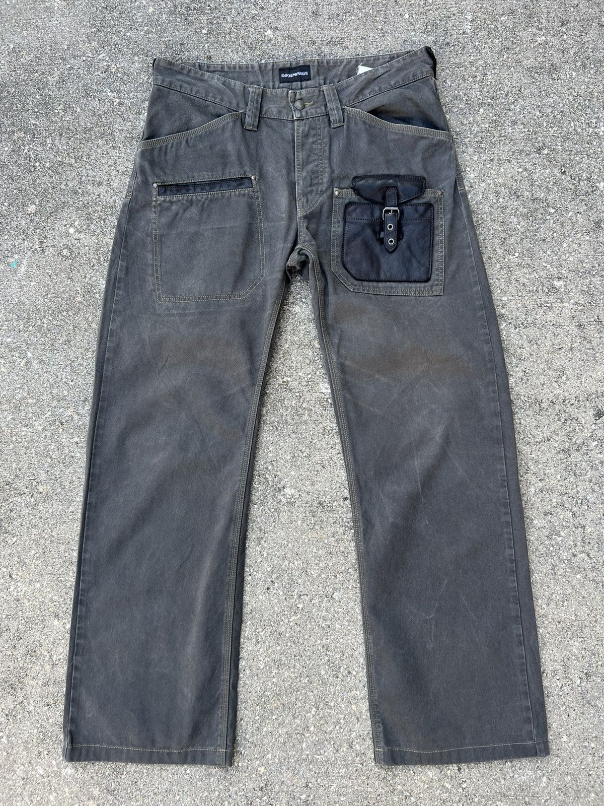 Emporio Armani × Vintage Vintage Emporia Armani Hybrid Cargo Wide Leg Trouser Pant Size US 34 / EU 50 - 21 Thumbnail