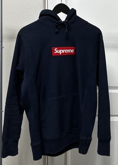 Navy blue supreme hot sale box logo hoodie