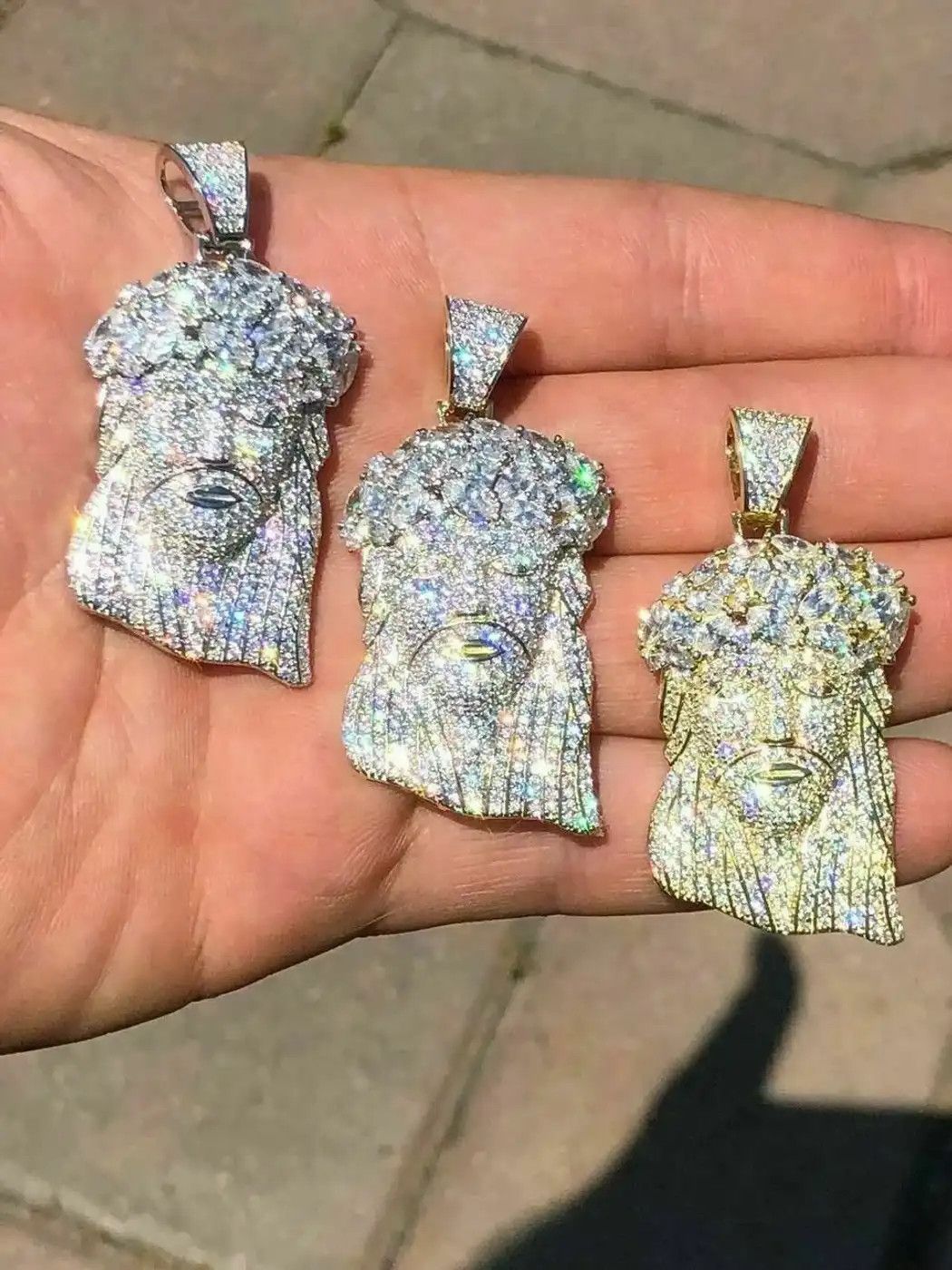 925 Silver Jesus Piece ICED Pendant 14k Gold Bust Down