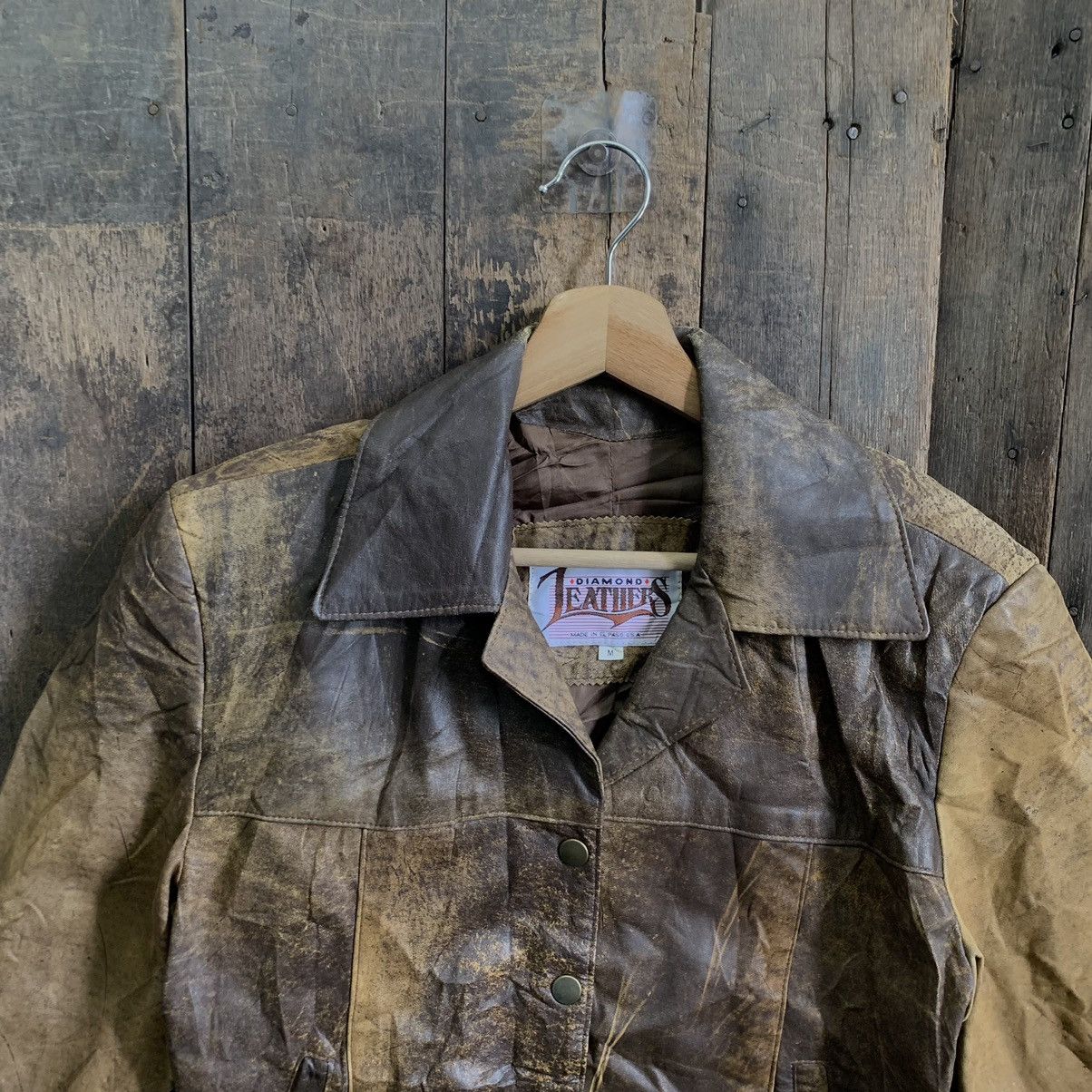 Genuine Leather Vintage Diamond Leather Jacket Size US M / EU 48-50 / 2 - 2 Thumbnail