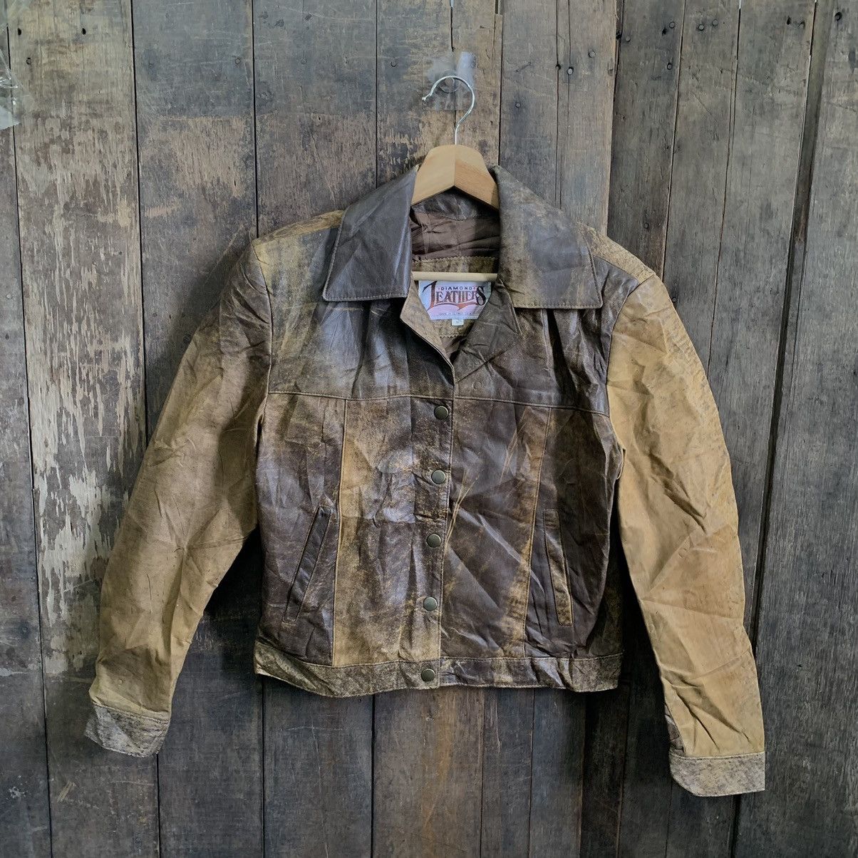 Genuine Leather Vintage Diamond Leather Jacket Size US M / EU 48-50 / 2 - 8 Thumbnail