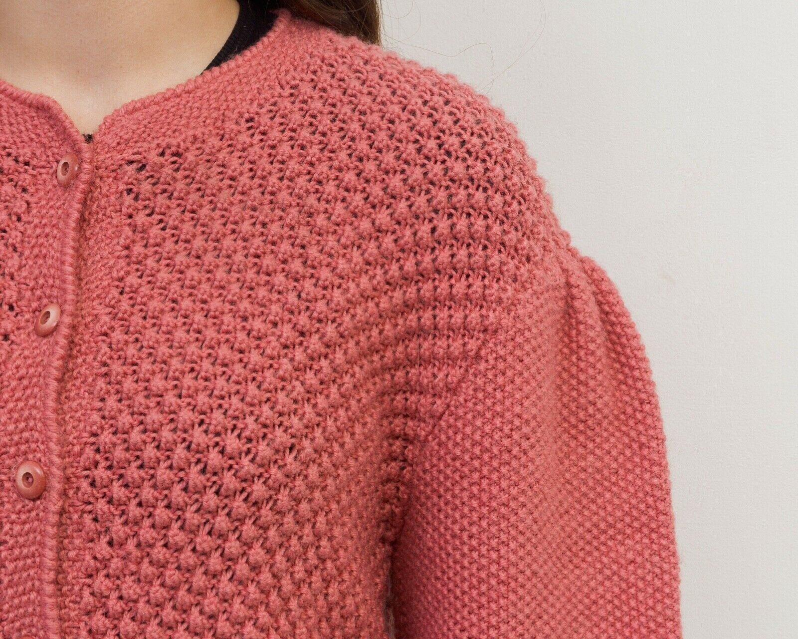 Other × Vintage Wool Cardigan Jacket Blazer Warm Knitwear Pink Puffy Sleeves Size L / US 10 / IT 46 - 5 Thumbnail