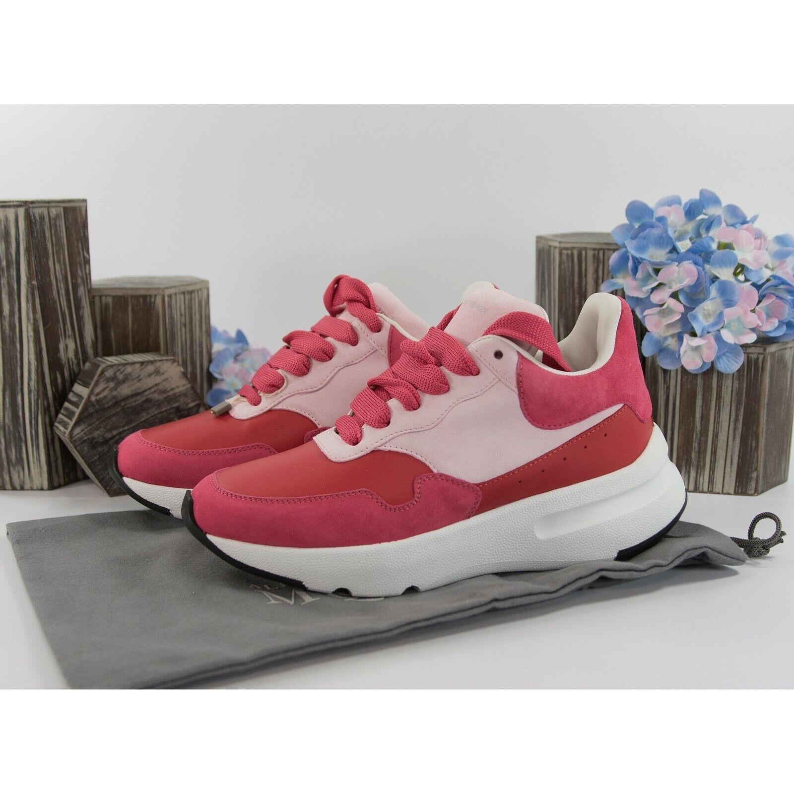 Alexander McQueen Oversized Pink Red Suede Lambskin Leather
