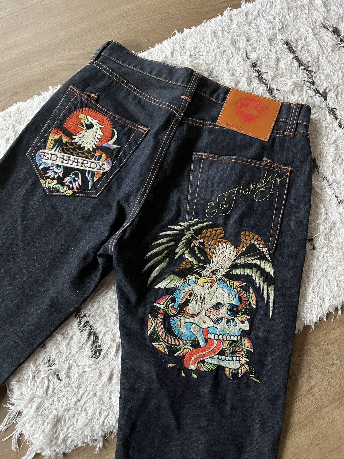 Ed Hardy Denim Jeans 33 x 32 Eagle skull