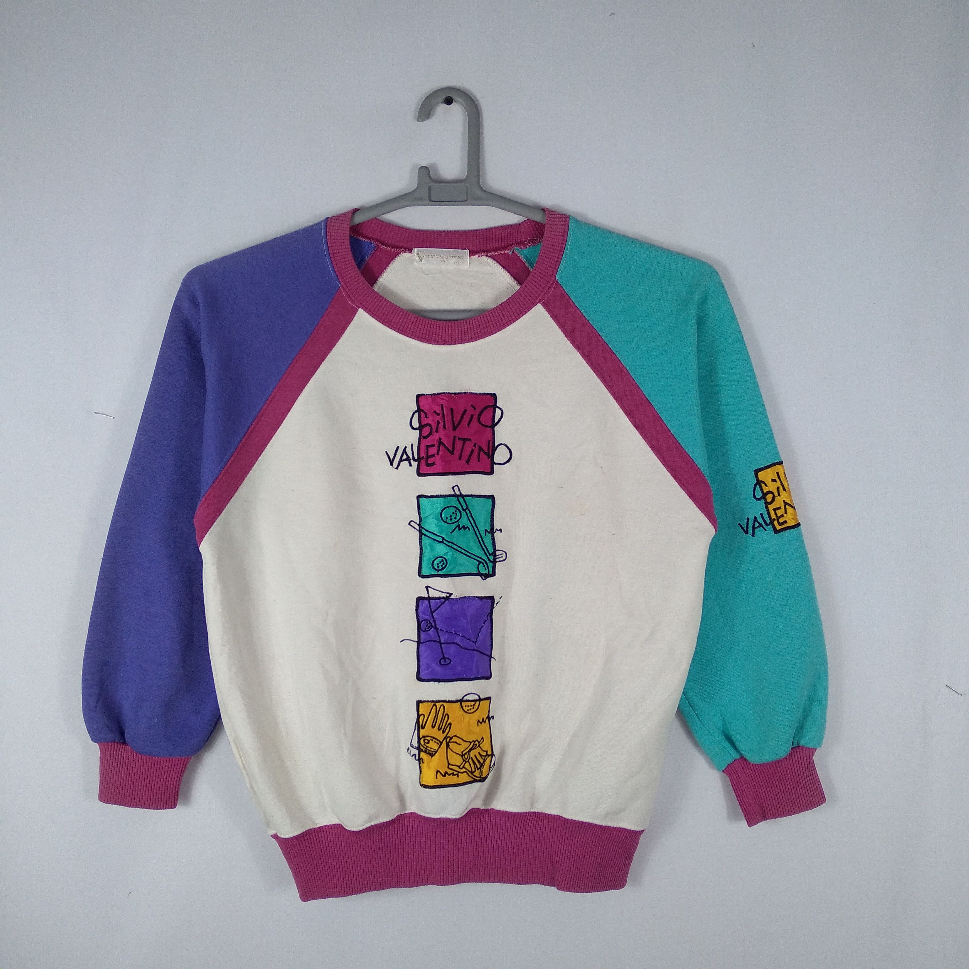 Designer × Vintage Silvio Valentino Colourful Embroidery Spellout Sweatshirts Size US XS / EU 42 / 0 - 1 Thumbnail
