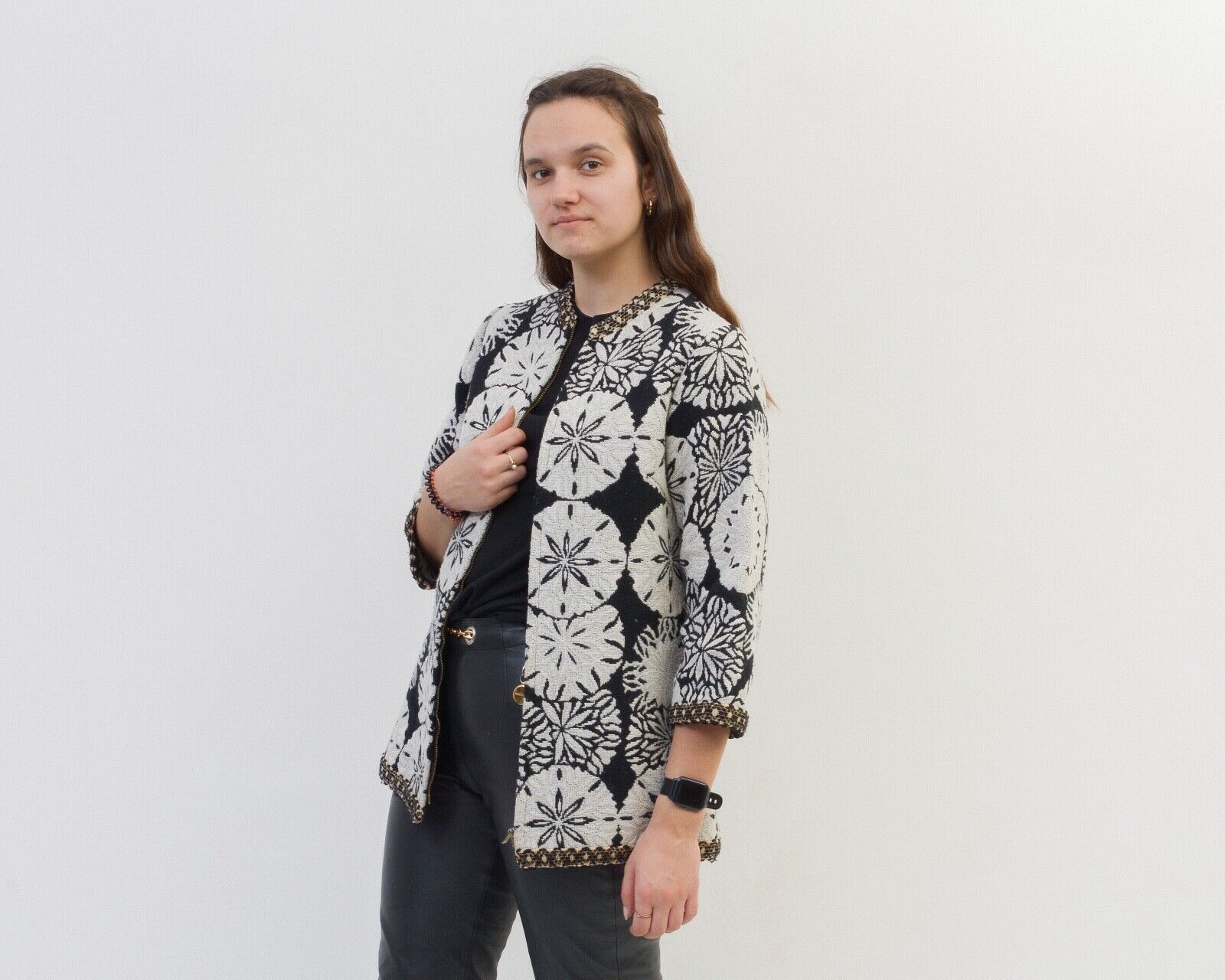 Vintage Cardigan Sweater Jacket Knitted Embroidered Cropped Size M / US 6-8 / IT 42-44 - 1 Thumbnail