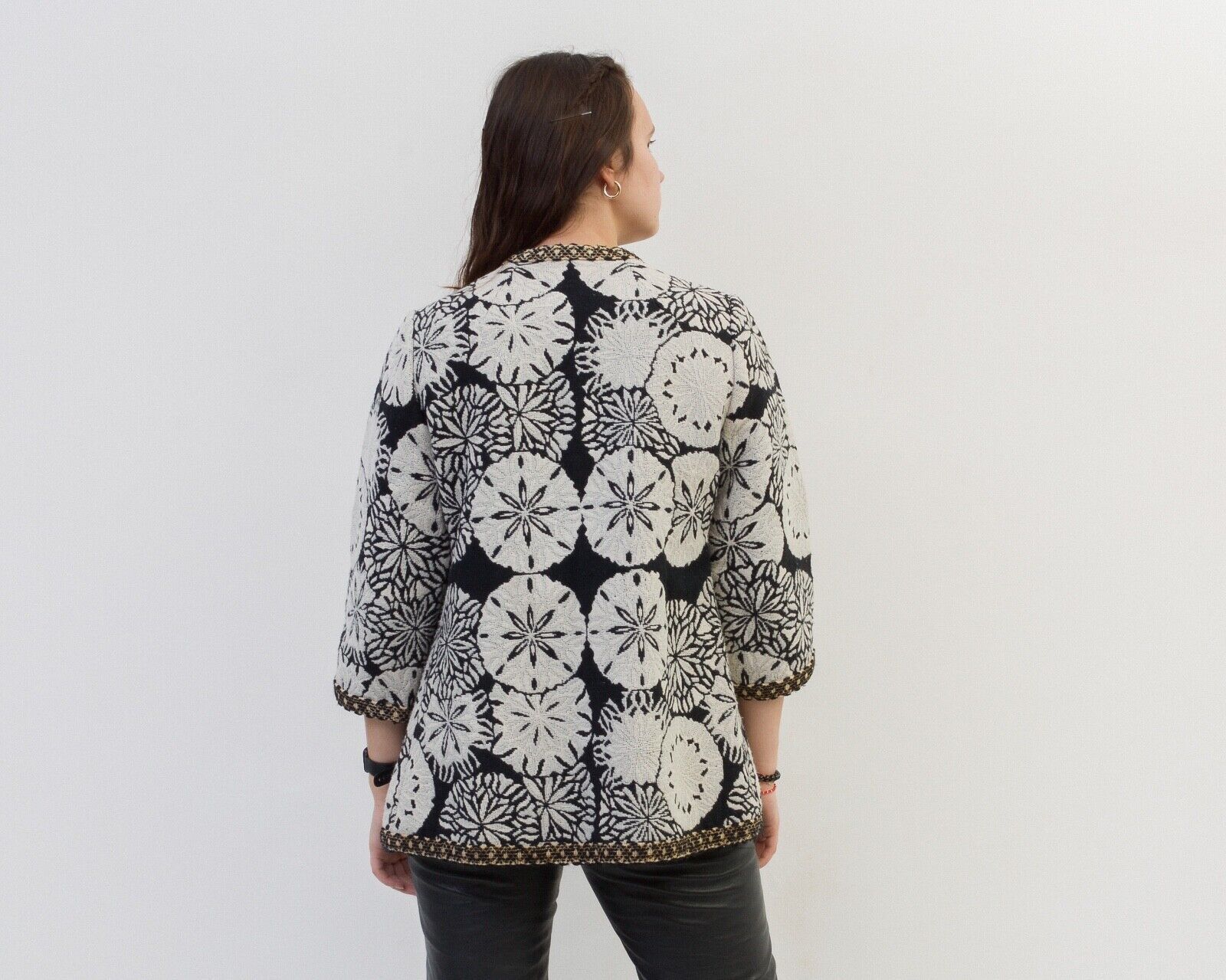 Vintage Cardigan Sweater Jacket Knitted Embroidered Cropped Size M / US 6-8 / IT 42-44 - 4 Thumbnail