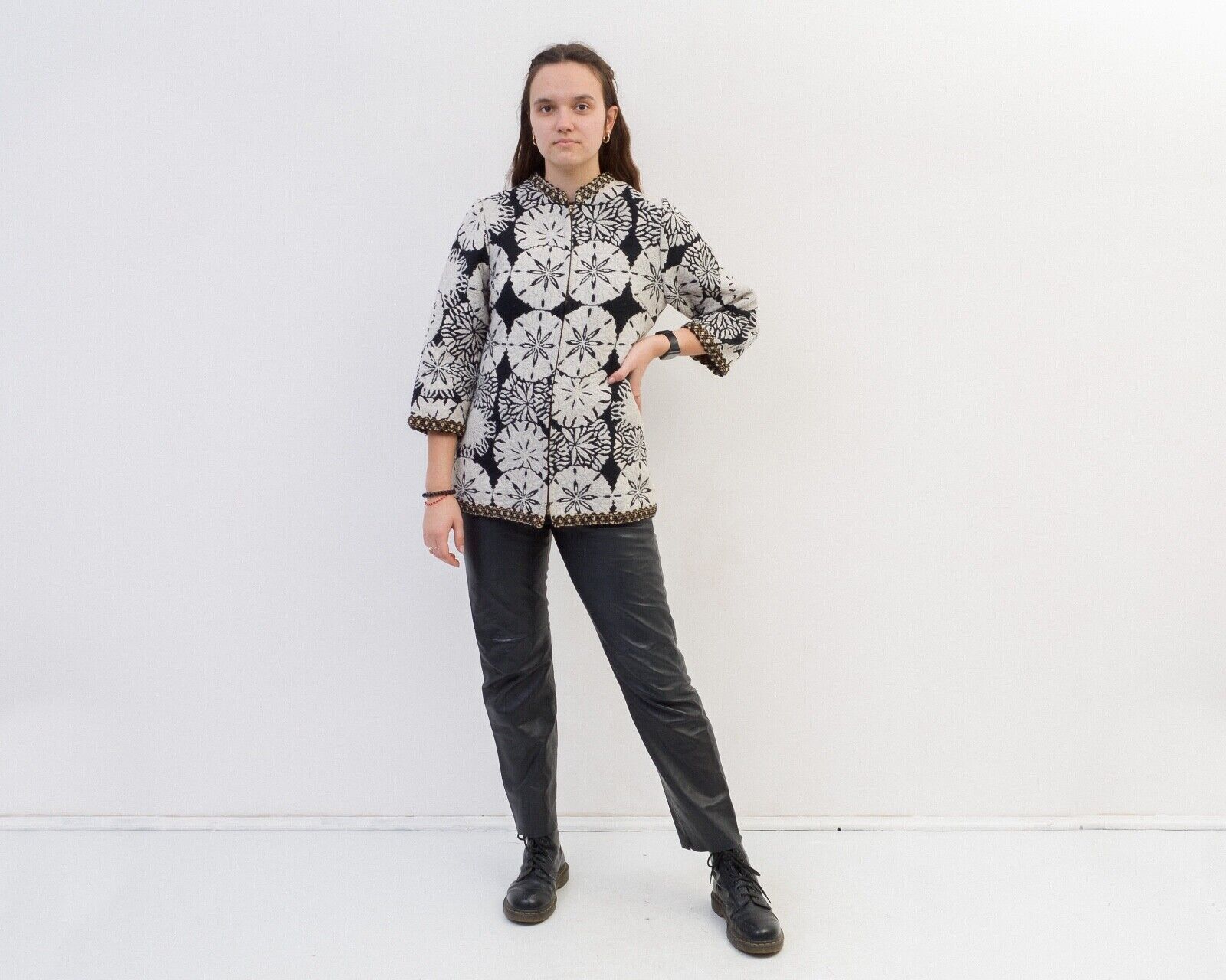Vintage Cardigan Sweater Jacket Knitted Embroidered Cropped Size M / US 6-8 / IT 42-44 - 3 Thumbnail