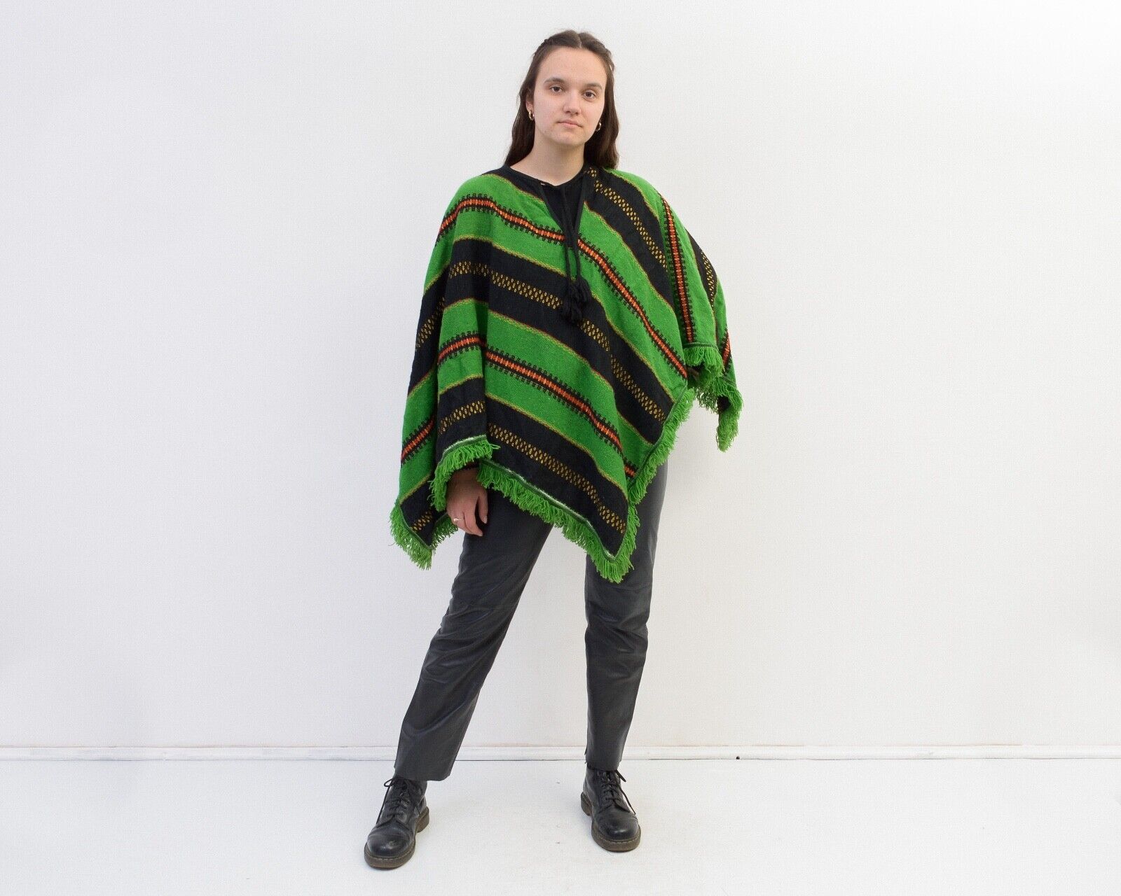 Aztech Mountain × Vintage Wool Knit Aztec Poncho Southwest Sweater Cape Boho Hippie Size ONE SIZE - 4 Thumbnail