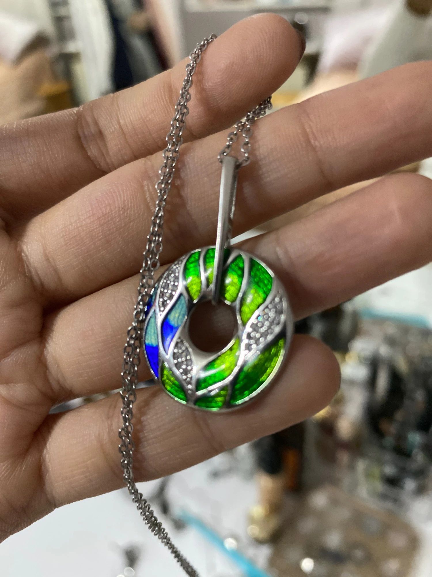 Other Silver Plated Green Bamboo Necklace Size ONE SIZE - 1 Thumbnail