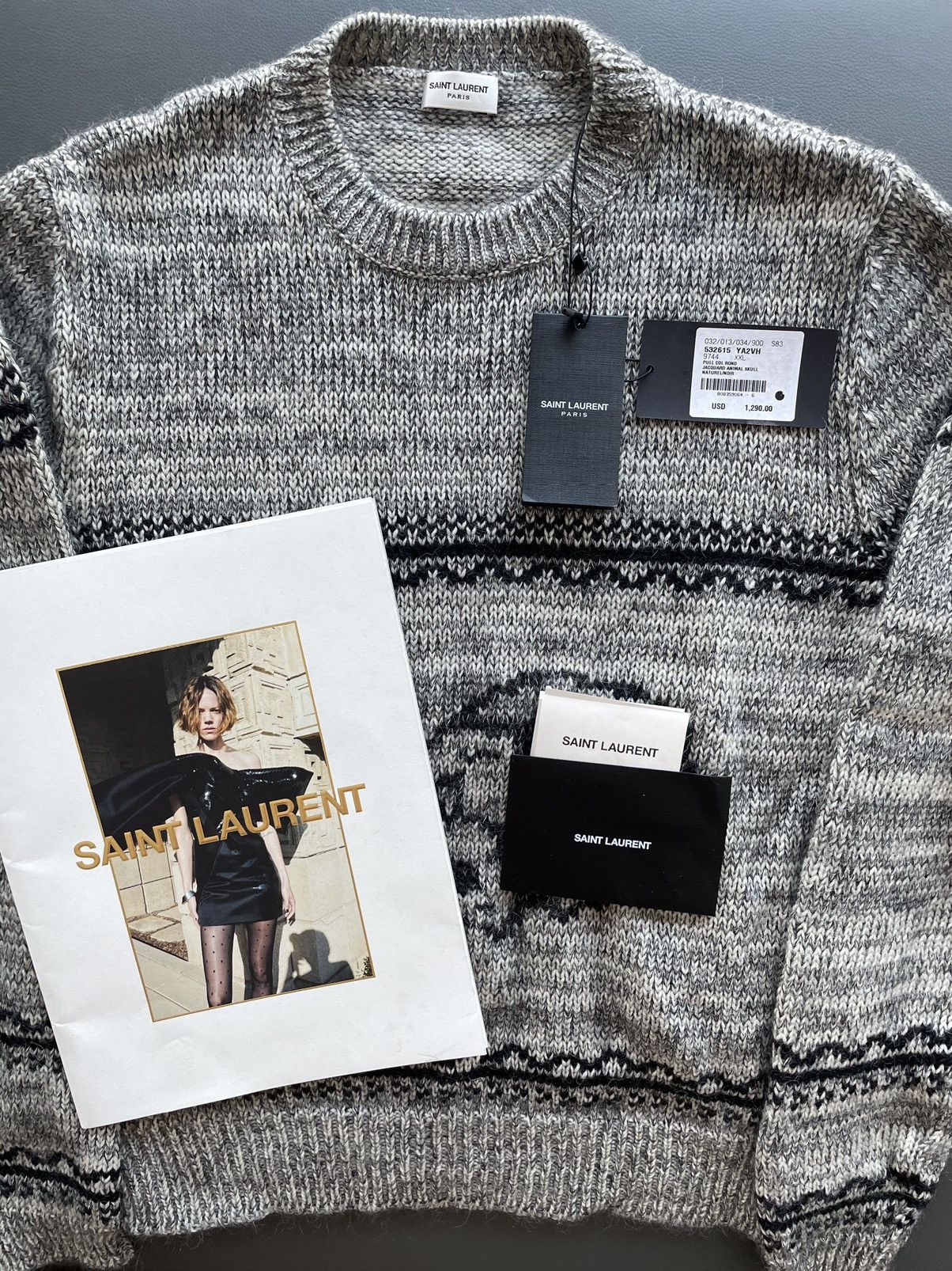 Hedi Slimane × Saint Laurent Paris × Yves Saint Laurent $1,450 Value Jacquard Saint Laurent Sweater Size US L / EU 52-54 / 3 - 5 Thumbnail