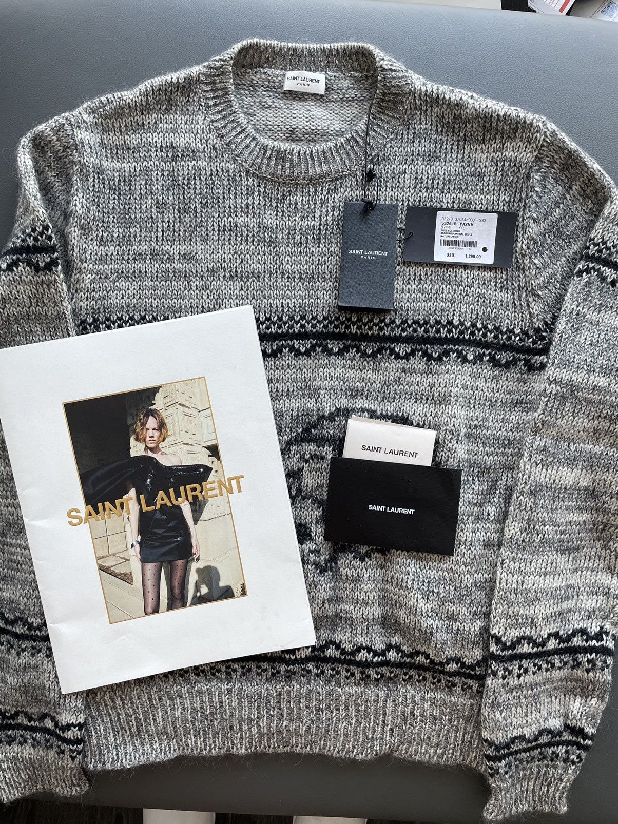 Hedi Slimane × Saint Laurent Paris × Yves Saint Laurent $1,450 Value Jacquard Saint Laurent Sweater Size US L / EU 52-54 / 3 - 2 Thumbnail