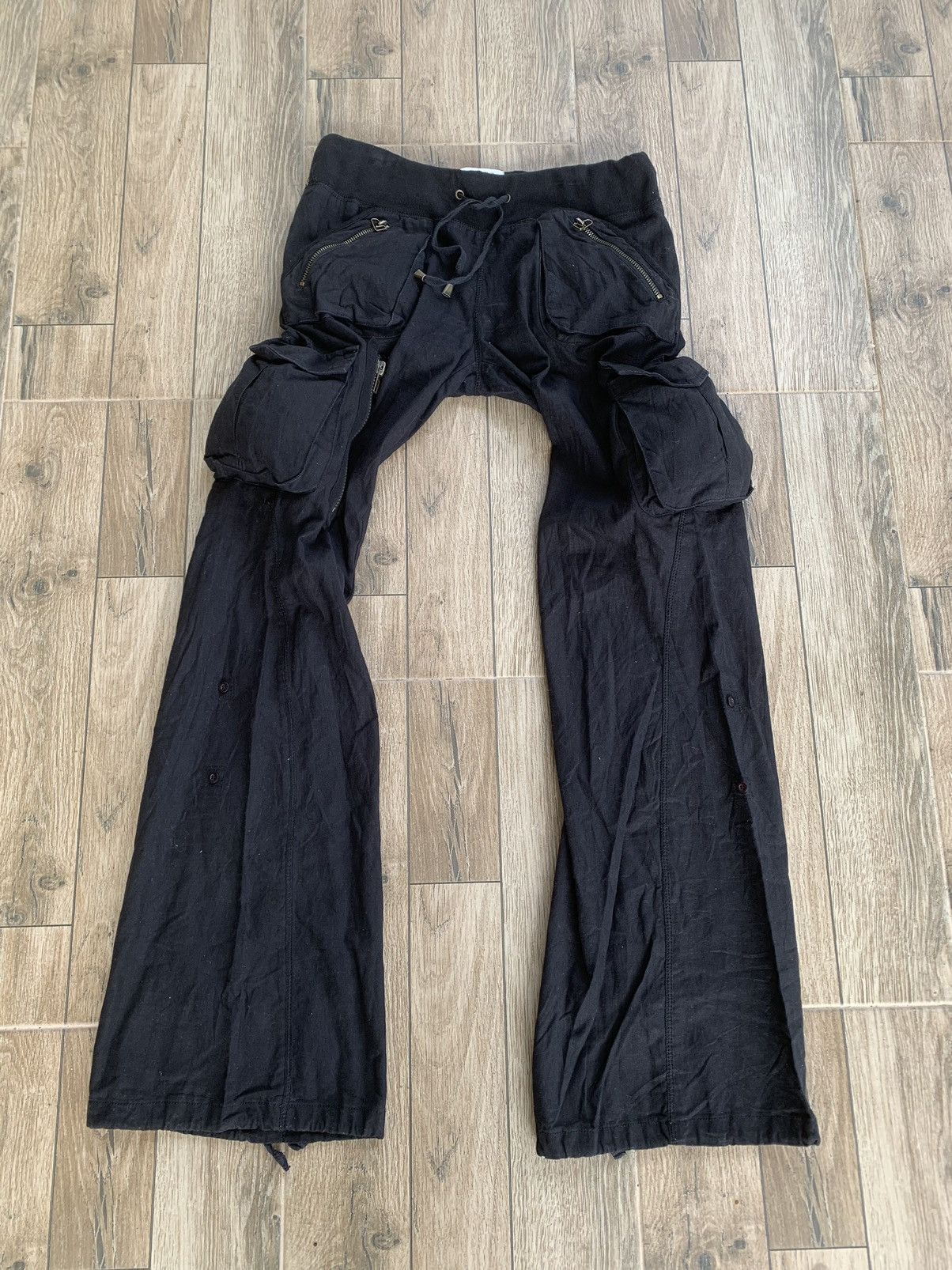 Pre-owned Le Grande Bleu L G B G.o.a Drawstring Cargo Pants In Black