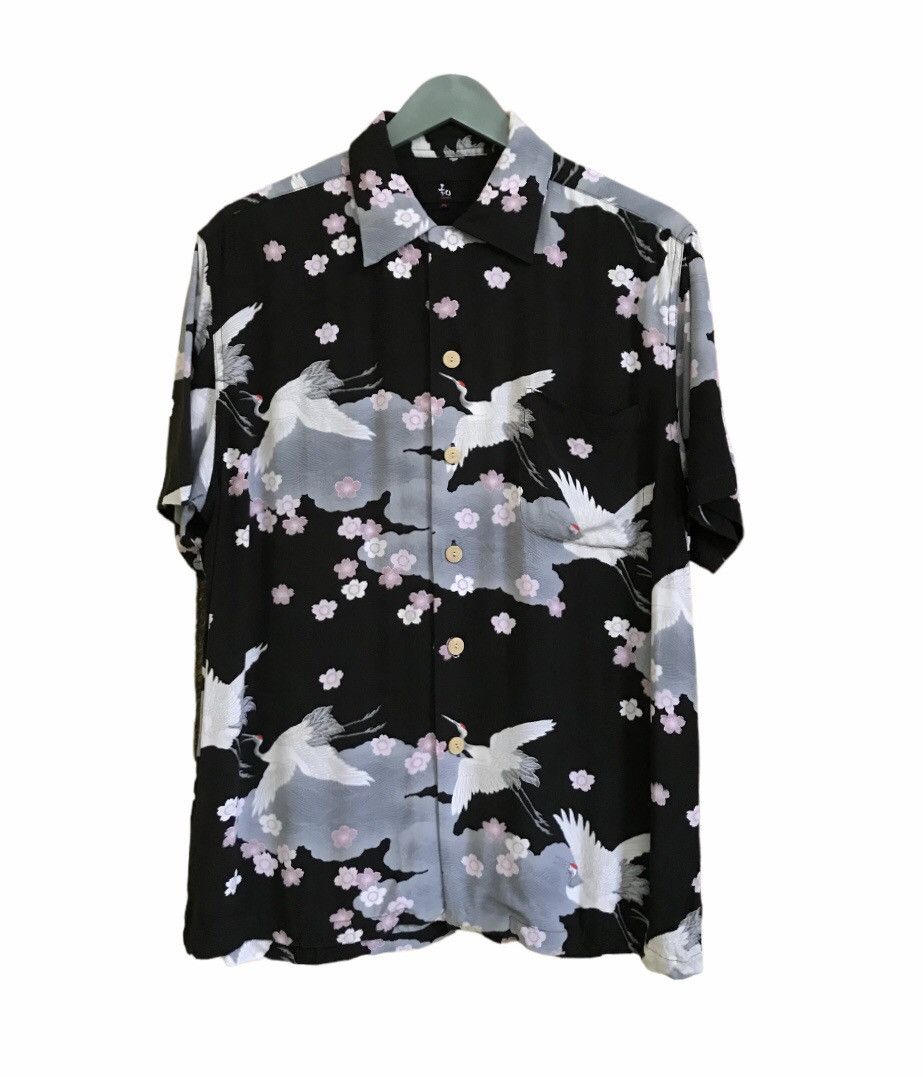 Japanese Brand Animal Motive Phoenix Overprint Rayon Shirt