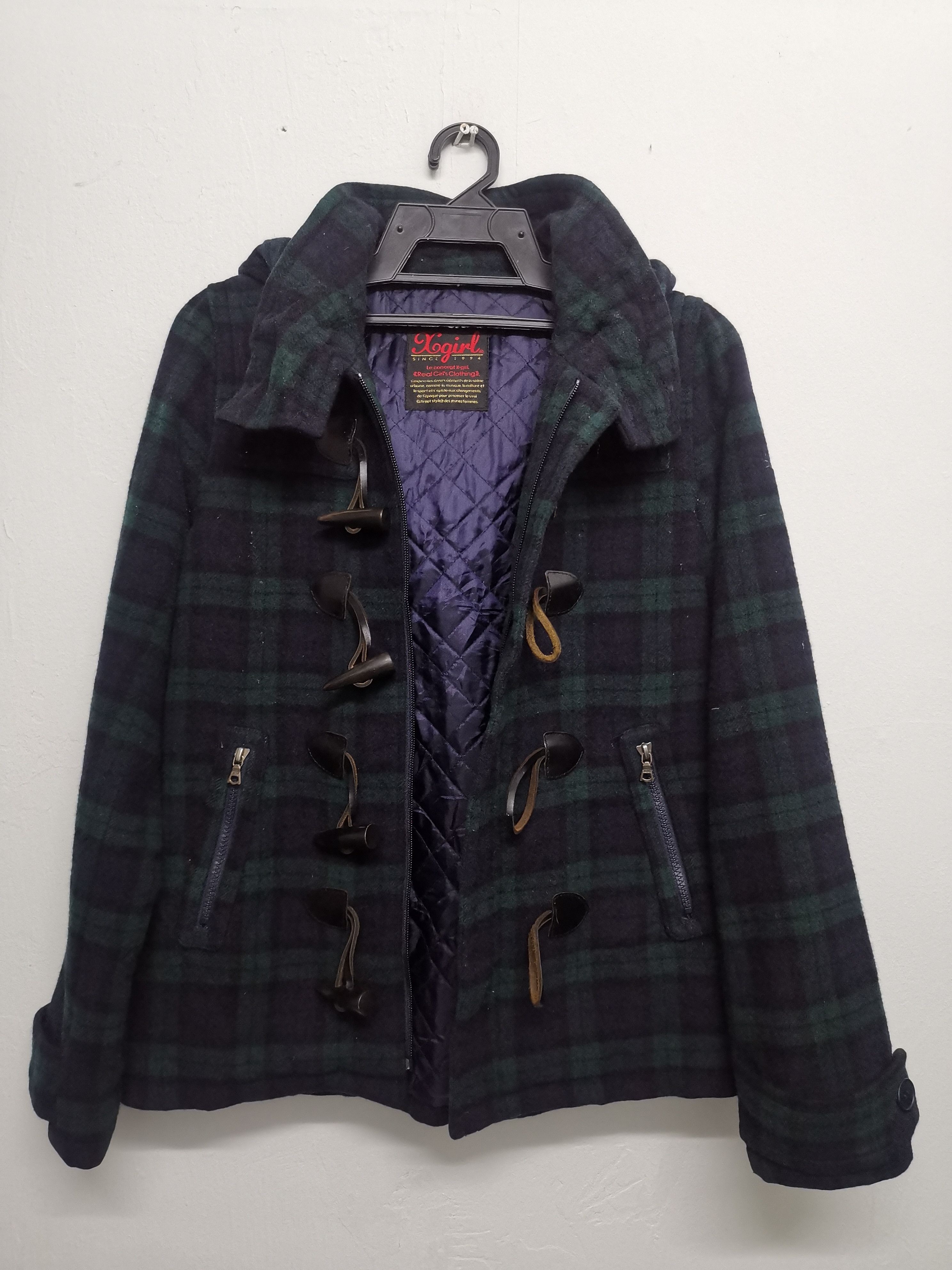 image of Xgirl Tartan Wool Fullzipper Hoodie Jacket in Green, Women's (Size Medium)