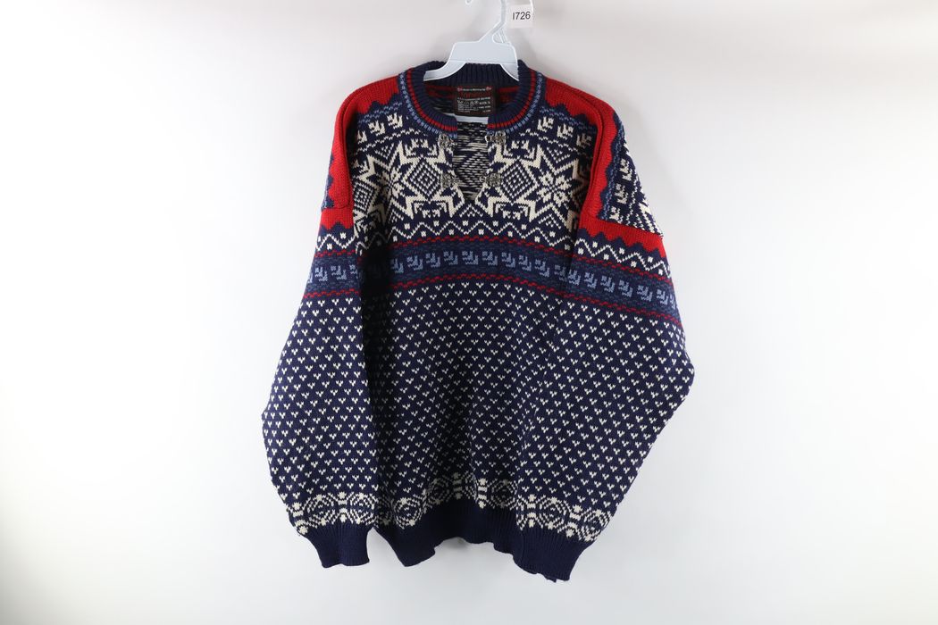 Vintage Vintage 70s Fair Isle Knit Clasp Henley Pullover Sweater | Grailed