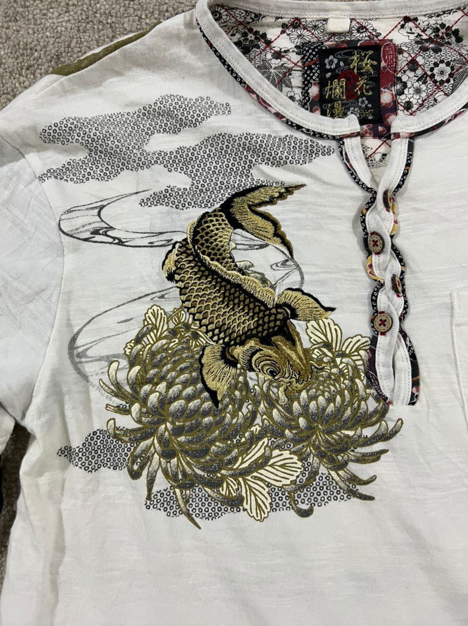 Japanese Brand Rare Bullet noise sukajan koi fish long sleeve tees Size US L / EU 52-54 / 3 - 4 Thumbnail