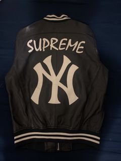 Supreme Yankees Leather Varsity Jacket Navy Men's - SS15 - US