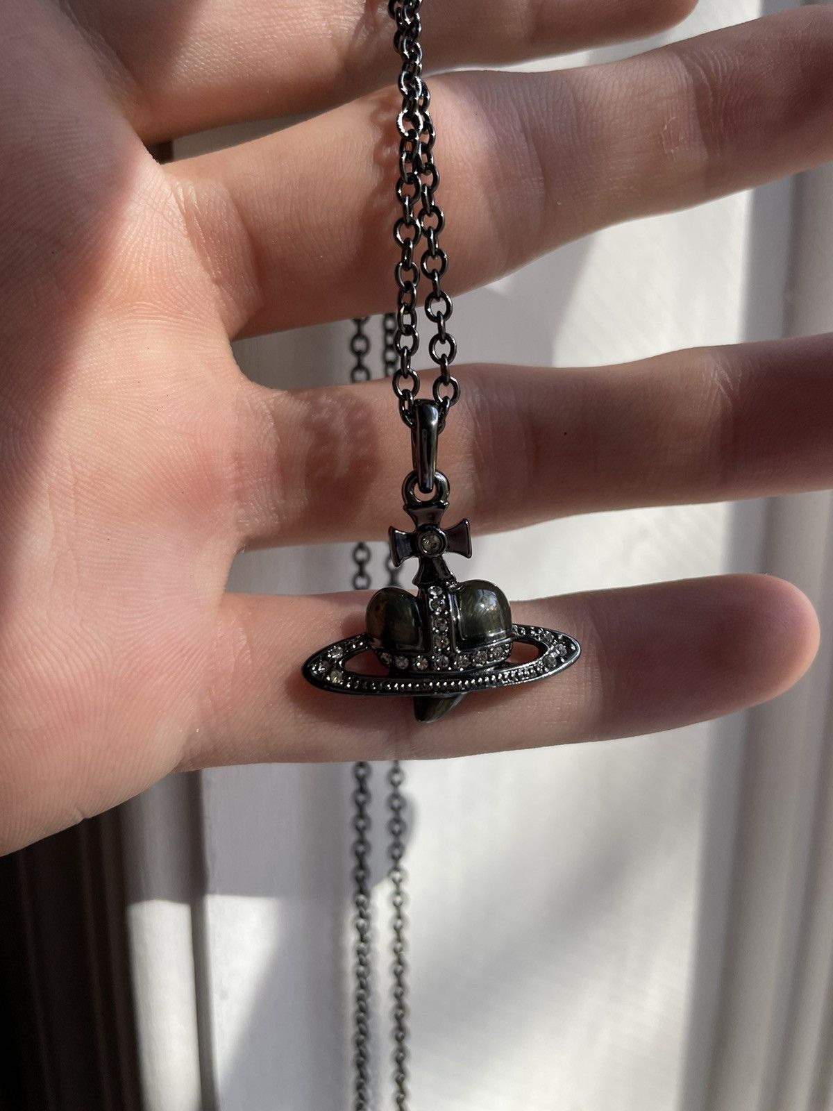 Vivienne Westwood Black Heart Saturn Orb Necklace (LAST PRICE DROP