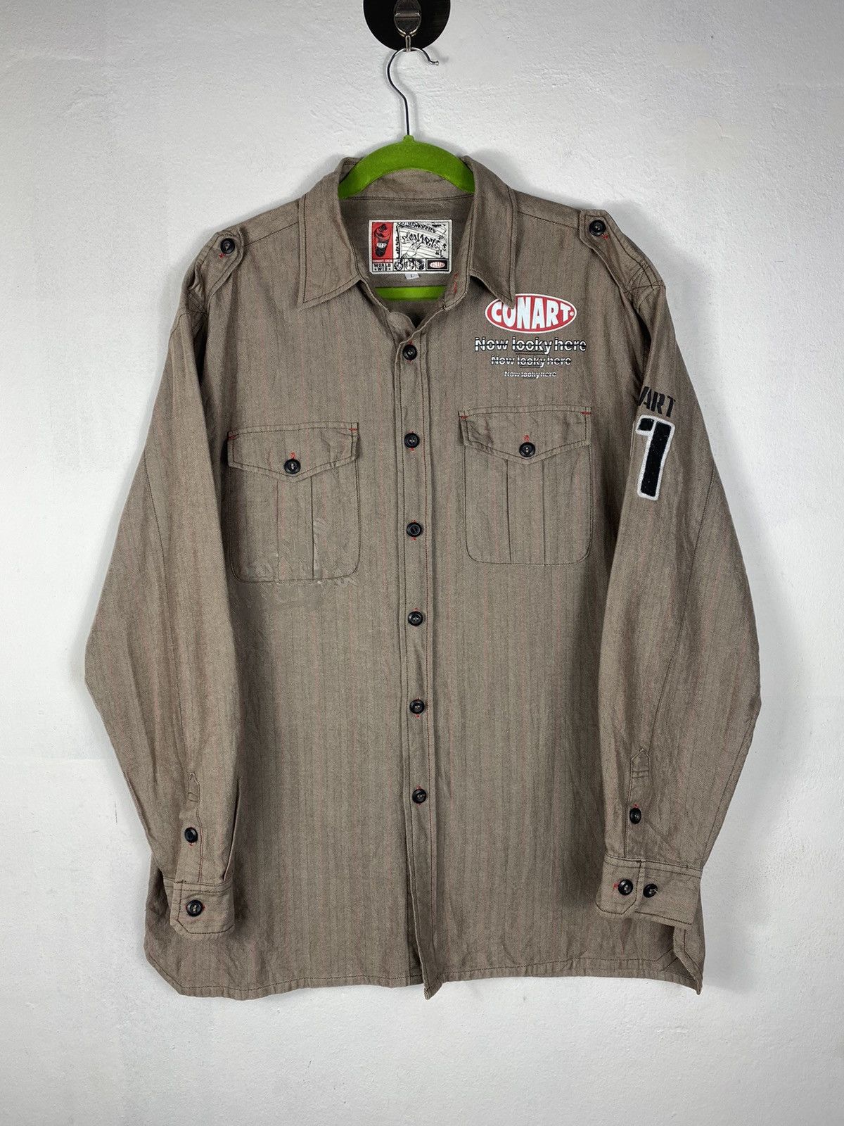 Japanese Brand Herringbone Twill Button Up Grafity Shirt By Conart Size US XL / EU 56 / 4 - 1 Thumbnail