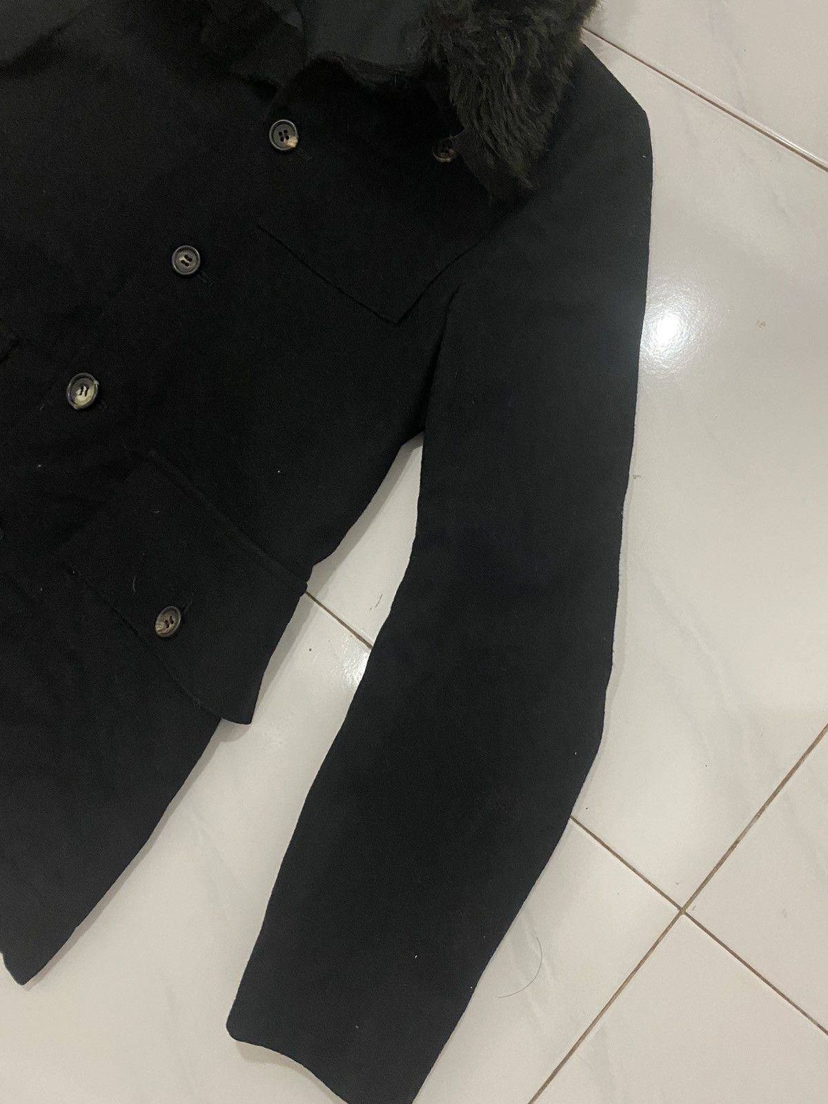 Vintage VTG Y’s Black Fur Collar Coat Size US XXS / EU 40 - 4 Thumbnail