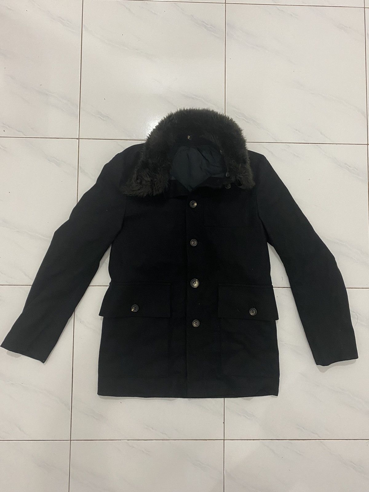 Vintage VTG Y’s Black Fur Collar Coat Size US XXS / EU 40 - 2 Thumbnail