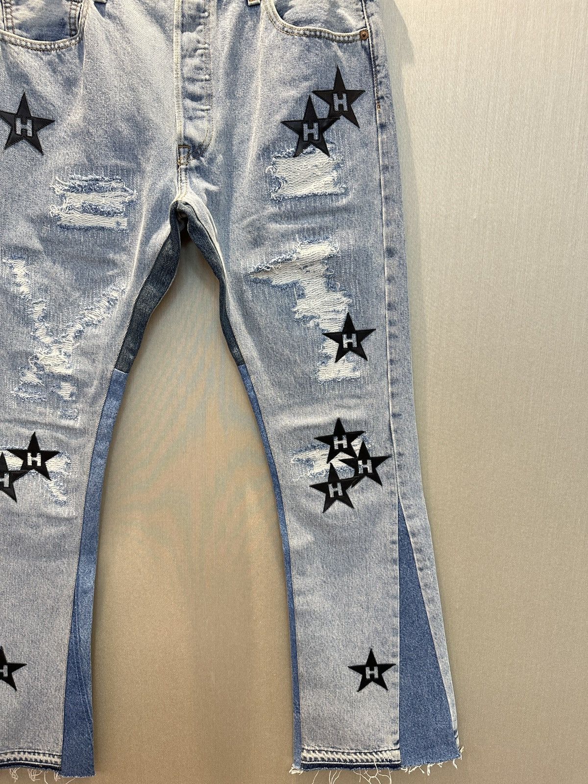 Japanese Brand HUMBLE La Flare Levi’s Jeans With Star Patches Size US 34 / EU 50 - 5 Thumbnail