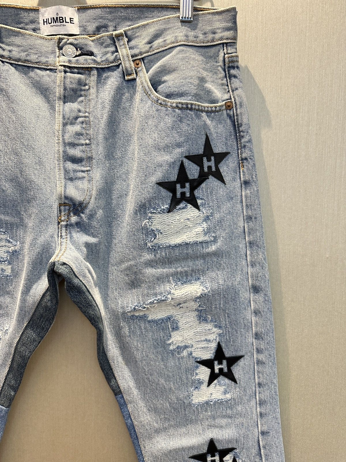 Japanese Brand HUMBLE La Flare Levi’s Jeans With Star Patches Size US 34 / EU 50 - 3 Thumbnail