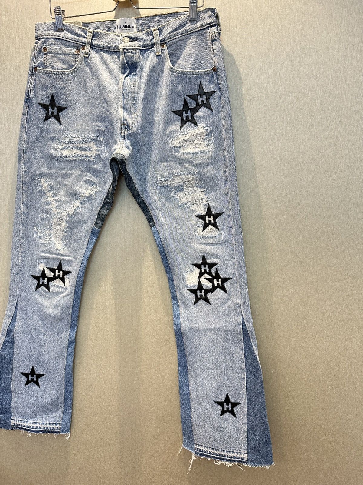 Japanese Brand HUMBLE La Flare Levi’s Jeans With Star Patches Size US 34 / EU 50 - 5 Thumbnail