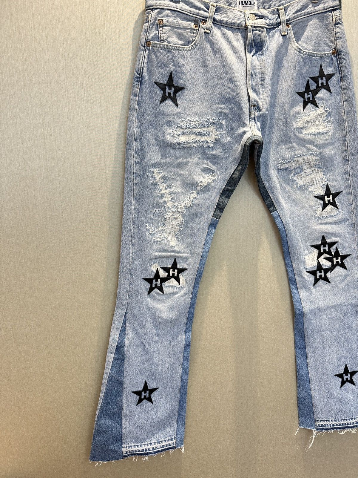 Japanese Brand HUMBLE La Flare Levi’s Jeans With Star Patches Size US 34 / EU 50 - 3 Thumbnail