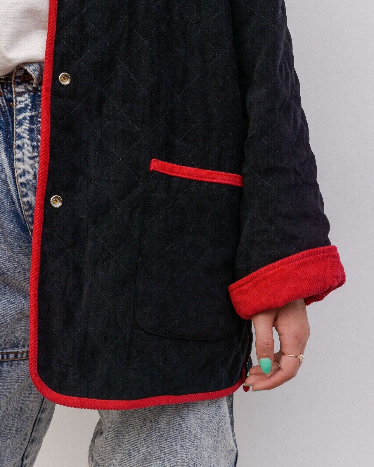Denim & Co. × Vintage Women Corduroy Double Sided Jacket Blazer Coat Black Quilted Size L / US 10 / IT 46 - 9 Thumbnail