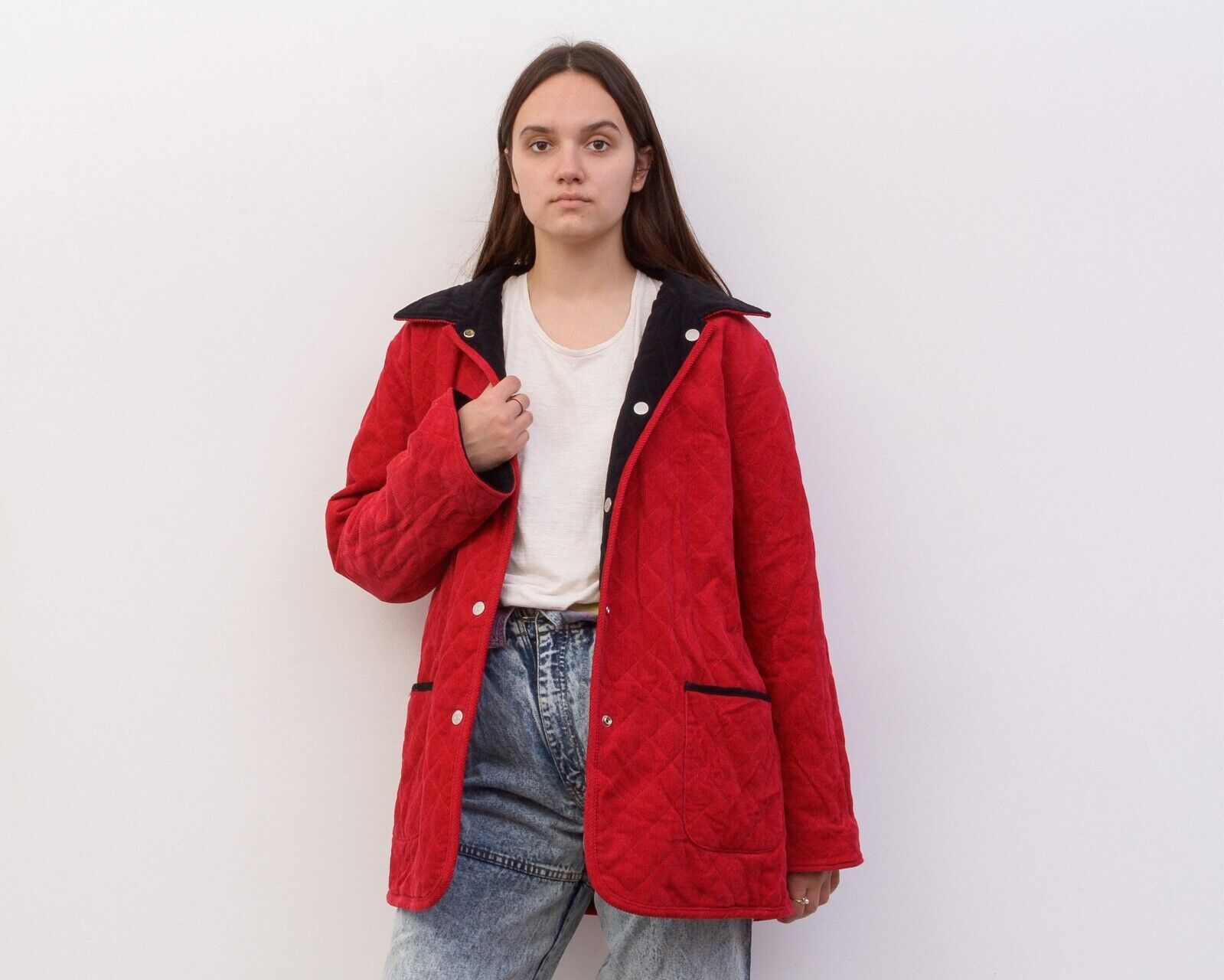 Denim & Co. × Vintage Women Corduroy Double Sided Jacket Blazer Coat Black Quilted Size L / US 10 / IT 46 - 5 Thumbnail
