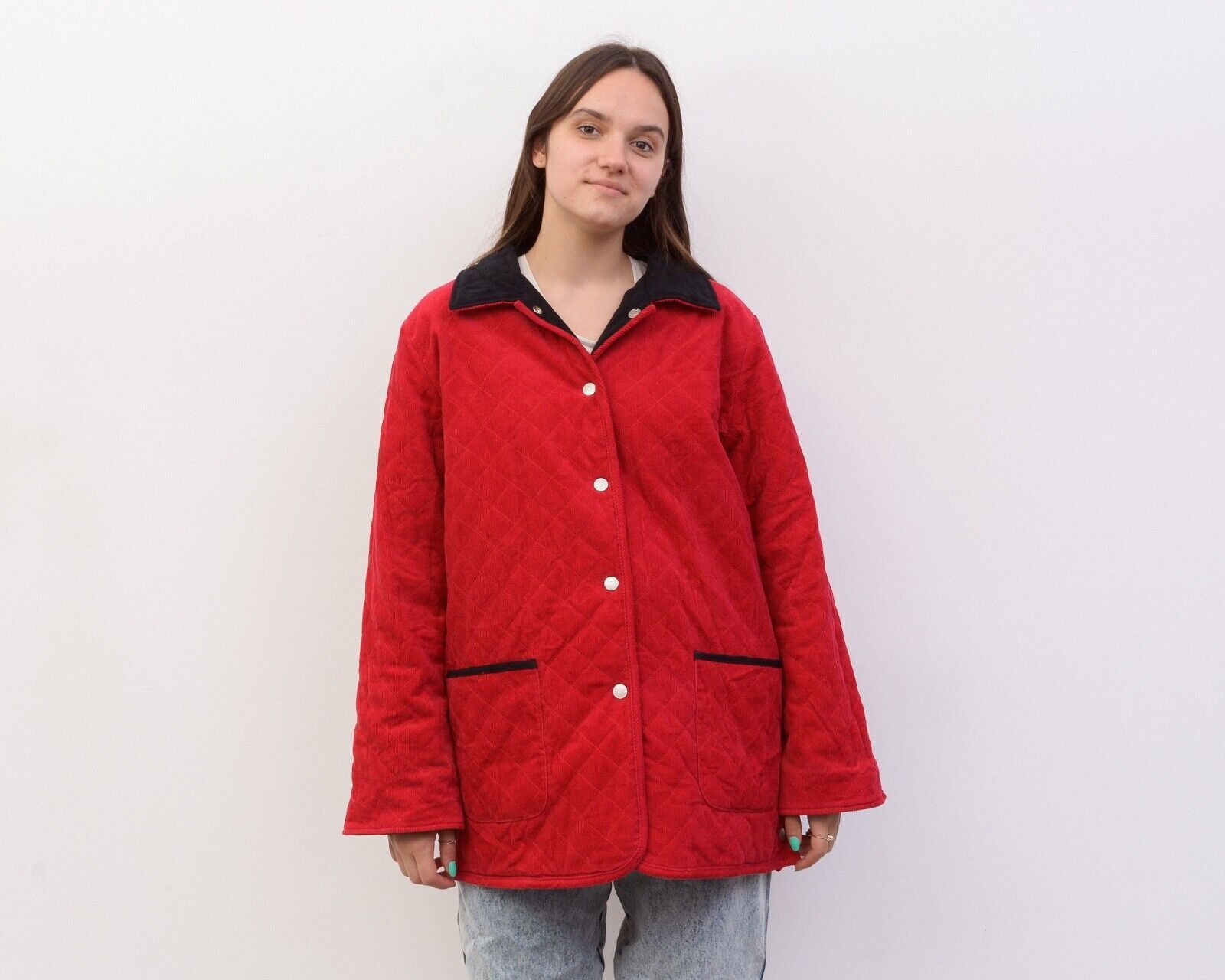 Denim & Co. × Vintage Women Corduroy Double Sided Jacket Blazer Coat Black Quilted Size L / US 10 / IT 46 - 7 Thumbnail