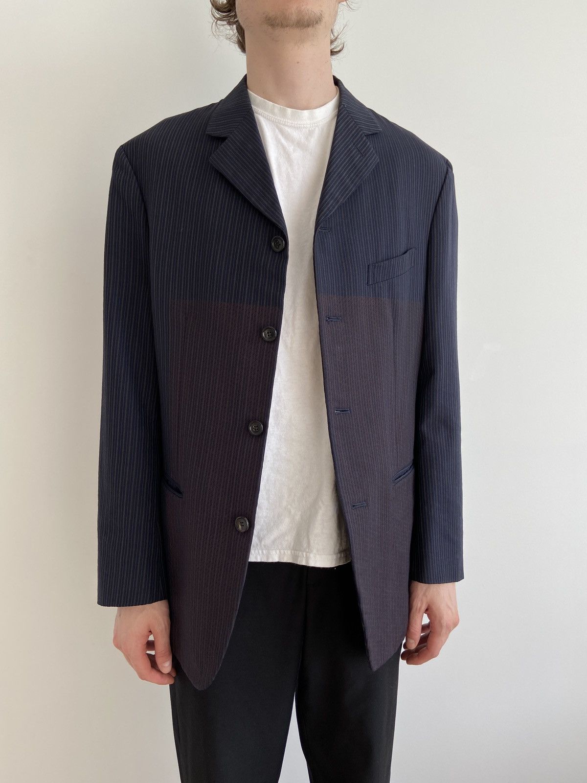 Comme des Garcons Homme Plus AD 1996 Striped Blazer w/ Contrast Detail Size 52R - 1 Thumbnail