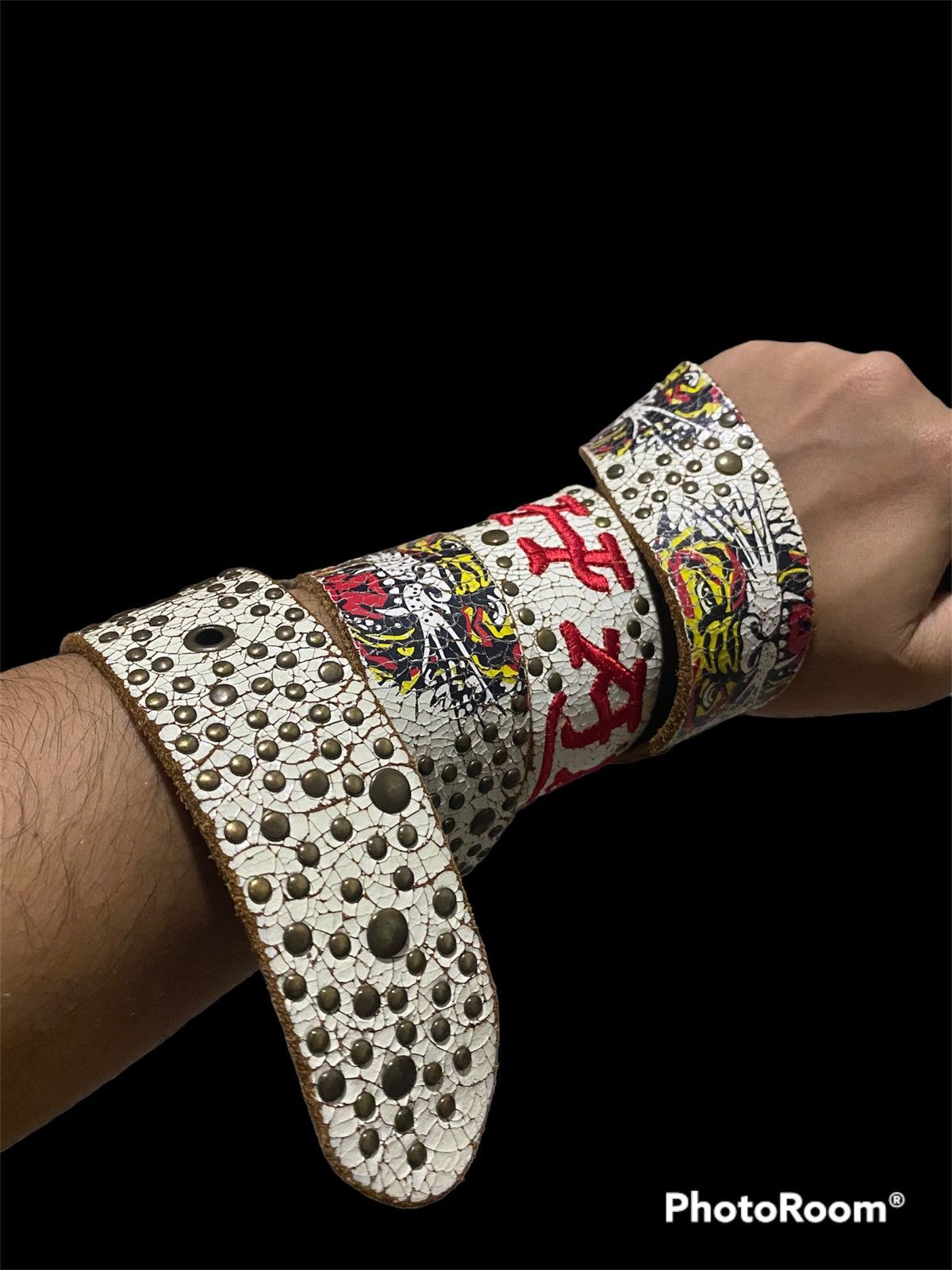Christian Audigier × Ed Hardy × Leather Archieve! AOP Ed Hardy Tiger Studded Anarchy Leather Belt Size ONE SIZE - 1 Thumbnail