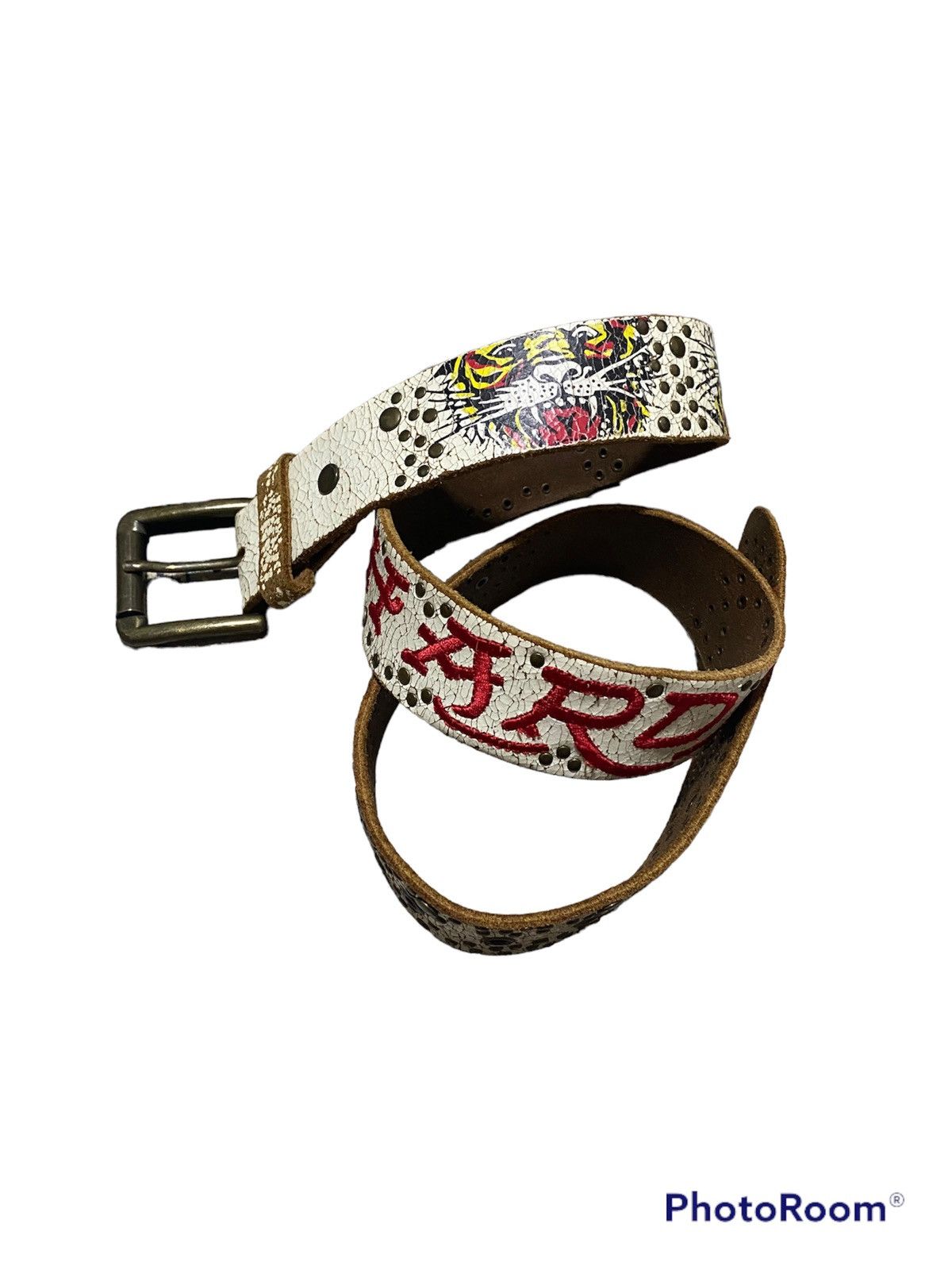 Christian Audigier × Ed Hardy × Leather Archieve! AOP Ed Hardy Tiger Studded Anarchy Leather Belt Size ONE SIZE - 2 Thumbnail