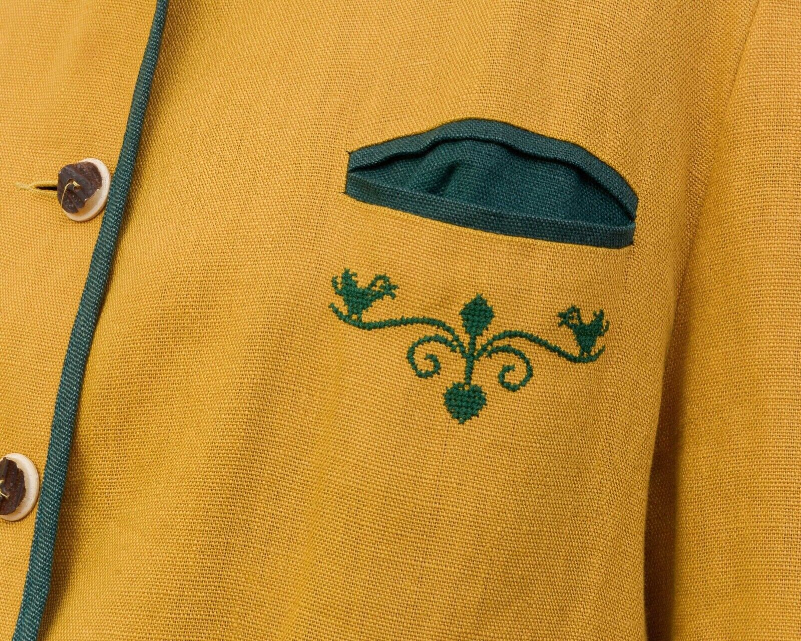 Vintage Blazer Linen Jacket Trachten Cardigan Embroidered Austria Size L / US 10 / IT 46 - 6 Thumbnail