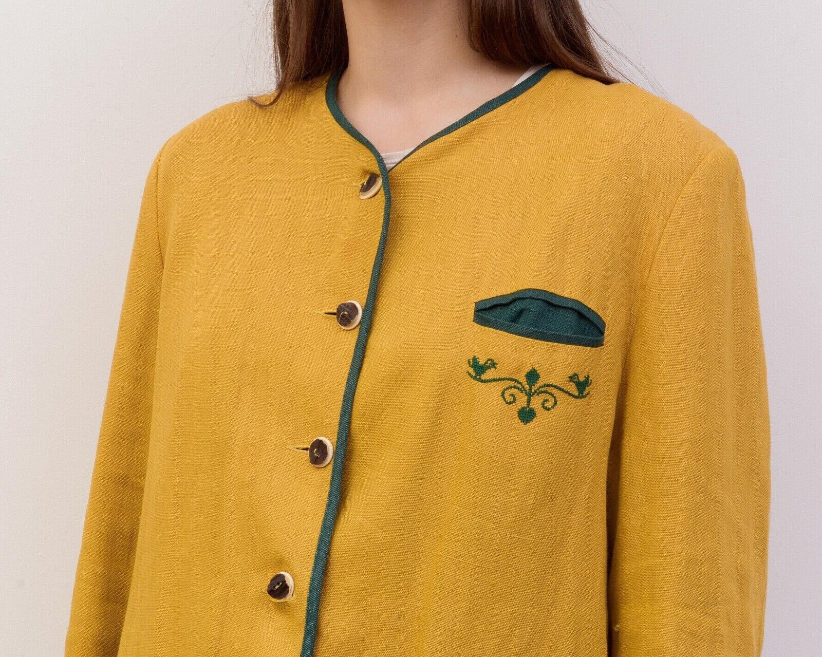 Vintage Blazer Linen Jacket Trachten Cardigan Embroidered Austria Size L / US 10 / IT 46 - 7 Thumbnail
