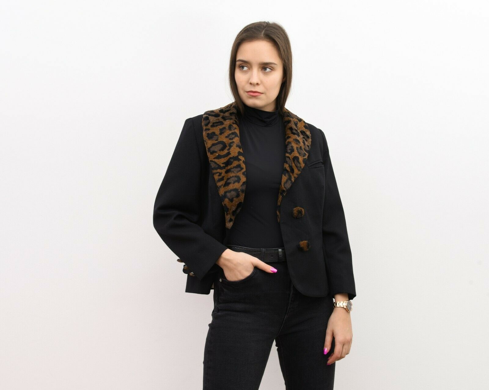 Other × Vintage Women's 90's Y2K Blazer Jacket Faux Fur Collar Animal Print Size M / US 6-8 / IT 42-44 - 1 Thumbnail