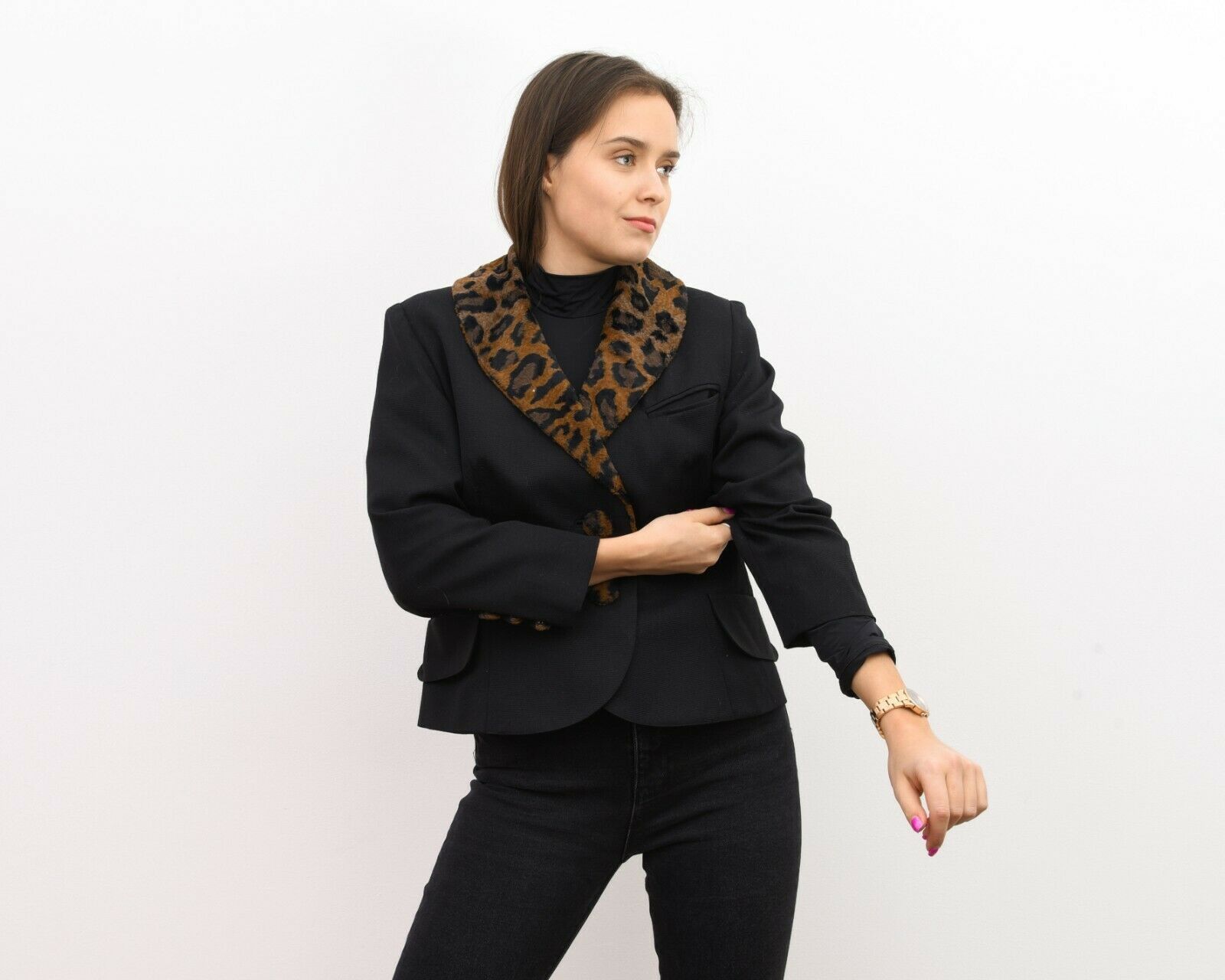 Other × Vintage Women's 90's Y2K Blazer Jacket Faux Fur Collar Animal Print Size M / US 6-8 / IT 42-44 - 3 Thumbnail