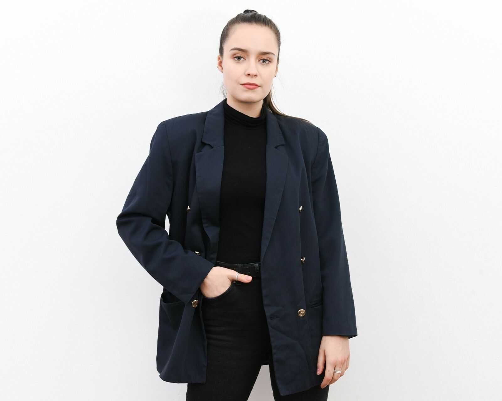 Other × Vintage Women's M Double Breasted Jacket Blazer Golden Buttons Wool Size M / US 6-8 / IT 42-44 - 3 Thumbnail