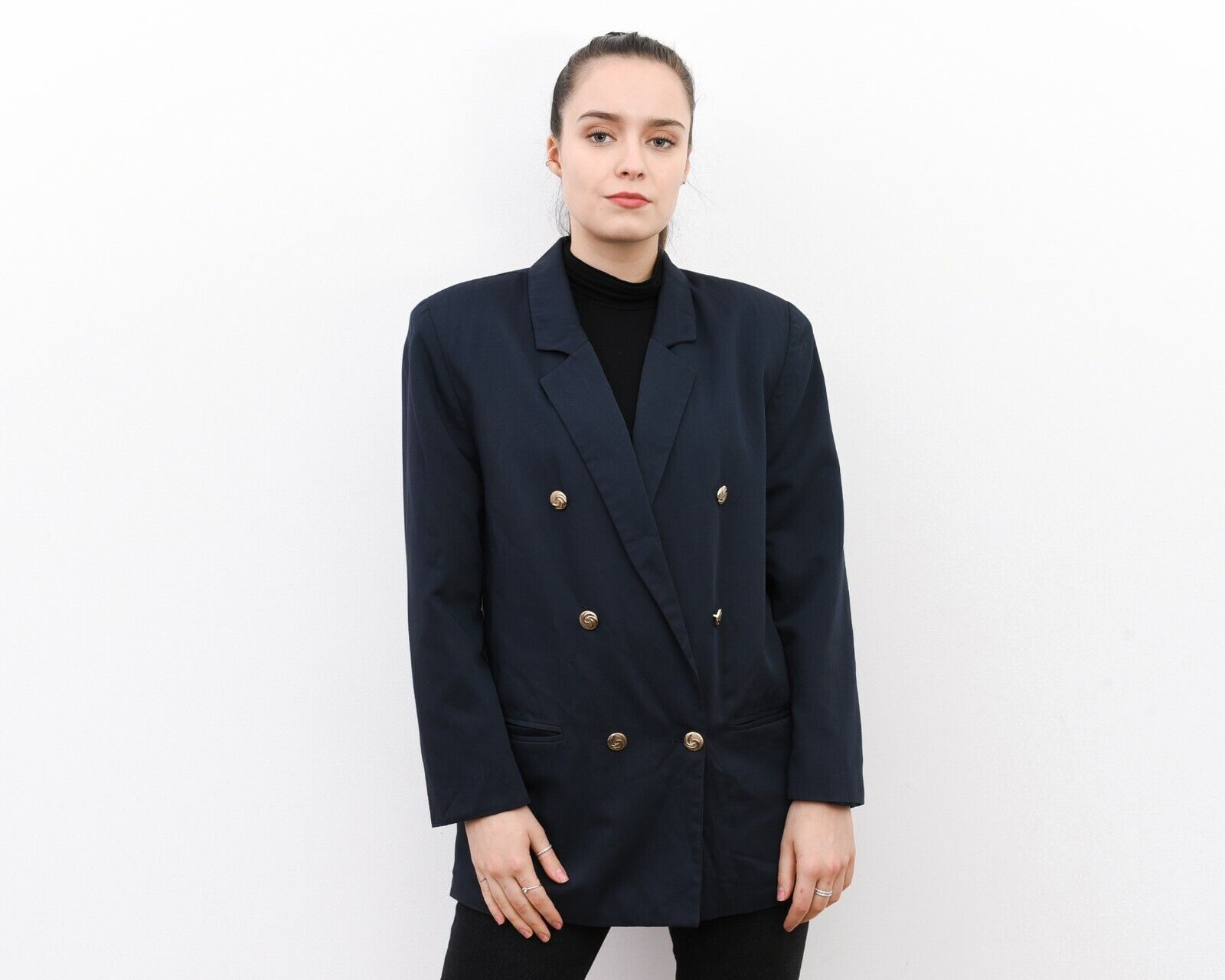 Other × Vintage Women's M Double Breasted Jacket Blazer Golden Buttons Wool Size M / US 6-8 / IT 42-44 - 2 Thumbnail
