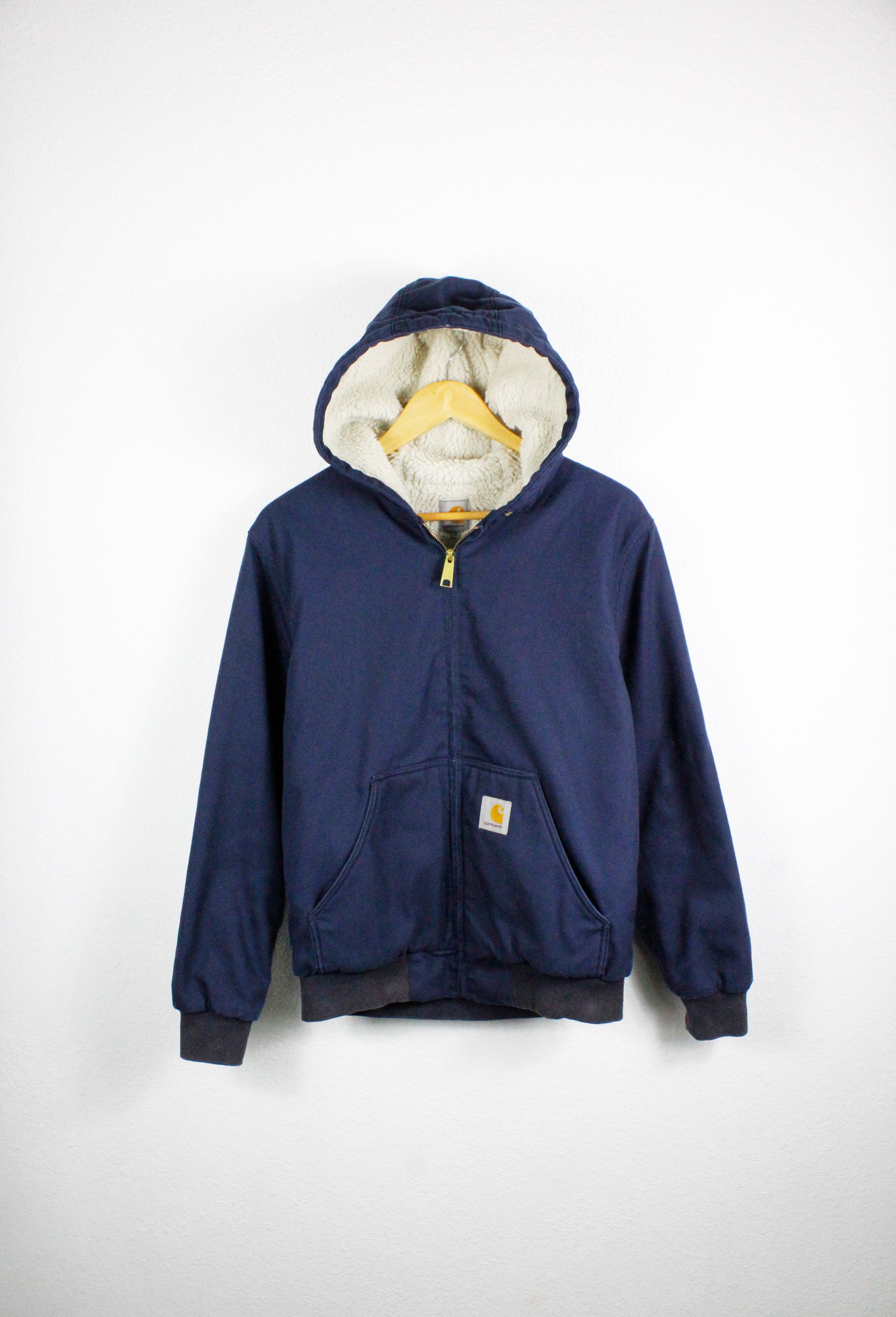 Carhartt Carhartt WIP Logo Active Pile Lined Navy Jacket Grailed