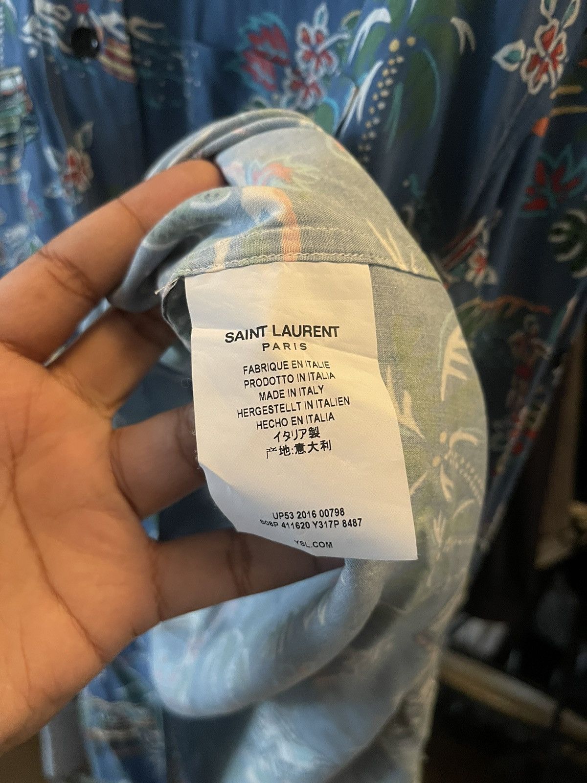 Hedi Slimane × Saint Laurent Paris Saint Laurent Paris Long Sleeve Blue Car Print Hawaiian 41 Size US L / EU 52-54 / 3 - 4 Thumbnail