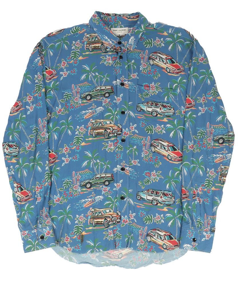 Hedi Slimane × Saint Laurent Paris Saint Laurent Paris Long Sleeve Blue Car Print Hawaiian 41 Size US L / EU 52-54 / 3 - 1 Thumbnail
