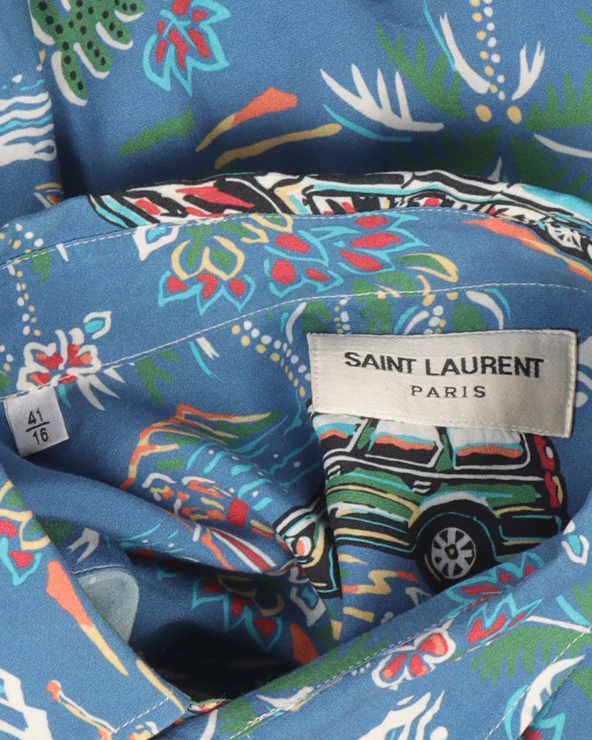Hedi Slimane × Saint Laurent Paris Saint Laurent Paris Long Sleeve Blue Car Print Hawaiian 41 Size US L / EU 52-54 / 3 - 3 Thumbnail