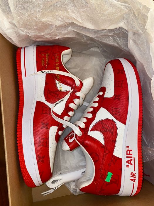 LOUIS VUITTON X AIR FORCE 1 RED SNEAKERS BY VIRGIL SIZE: US10