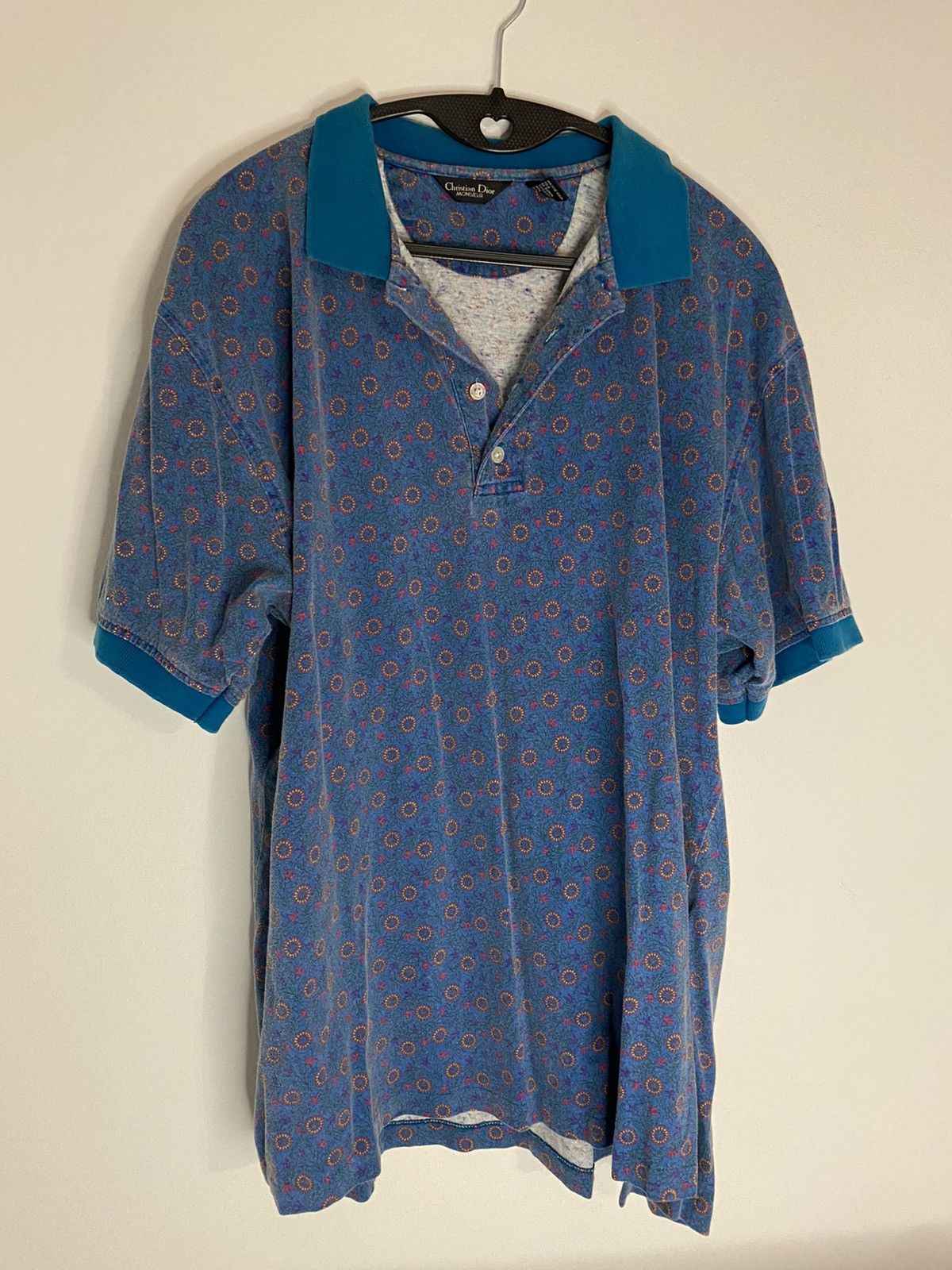 VTG Christan Dior 90s Made In Usa Turquoise Paisley Polo XL