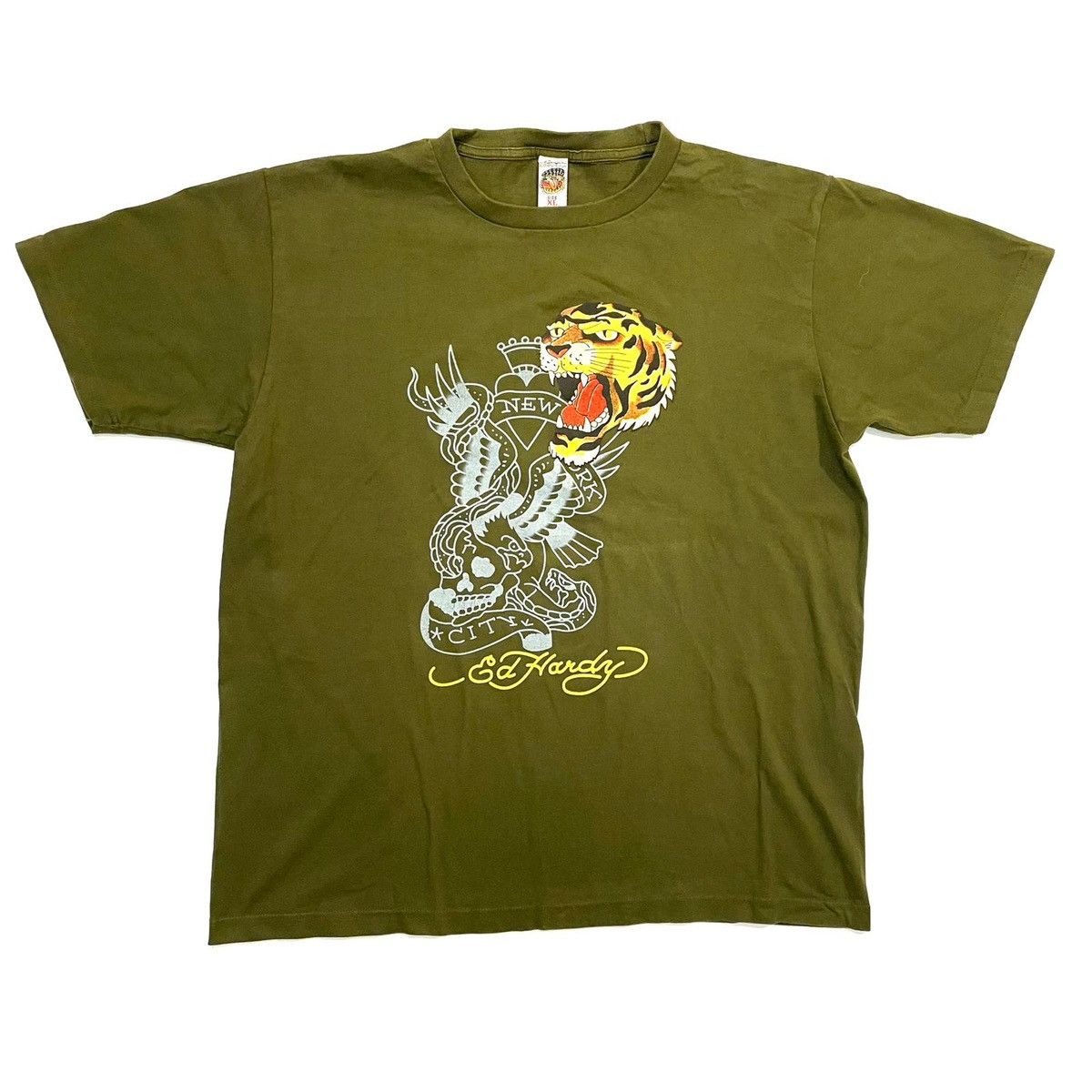Ed Hardy by Christian Audigier khaki tee T-shirt y2k vintage
